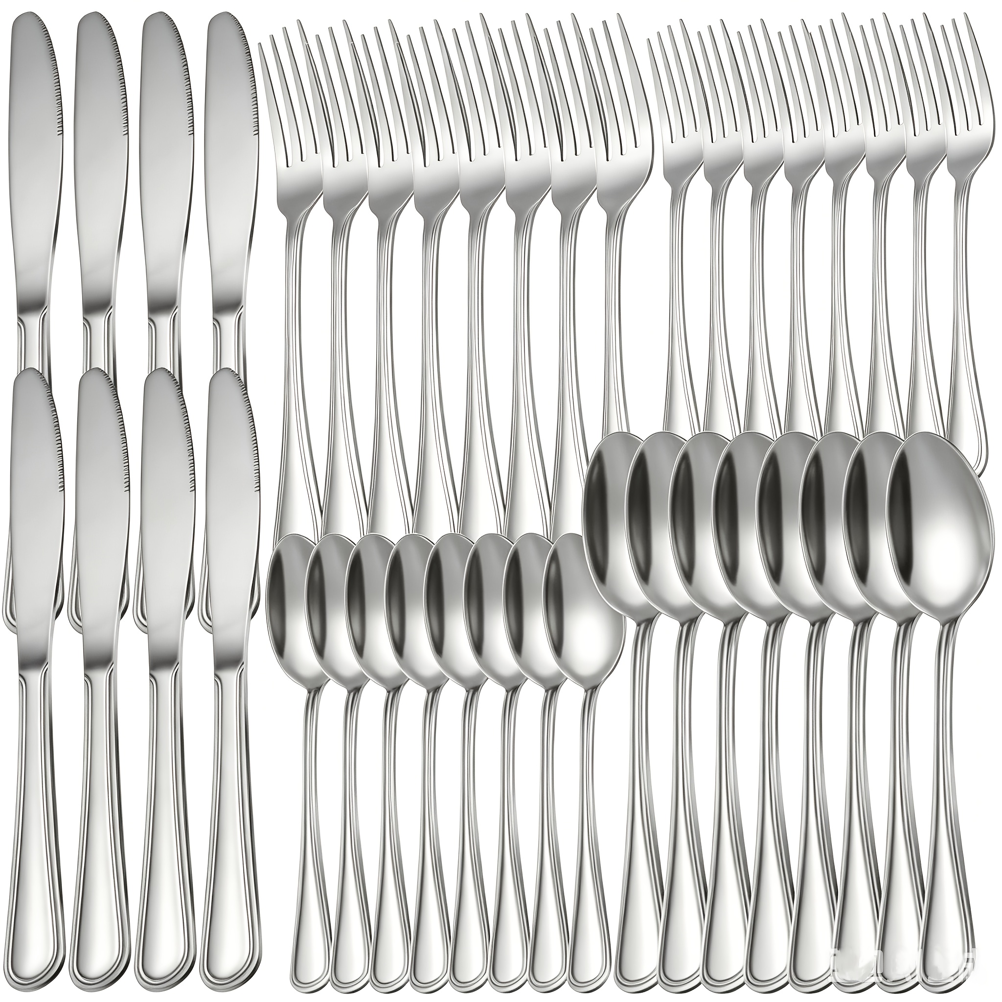 TEMU Ensemble de vaisselle en acier inoxydable couleur argentée, à tête ronde lisse, couteau, cuillère, , à dessert, cuillère à dessert de qualité