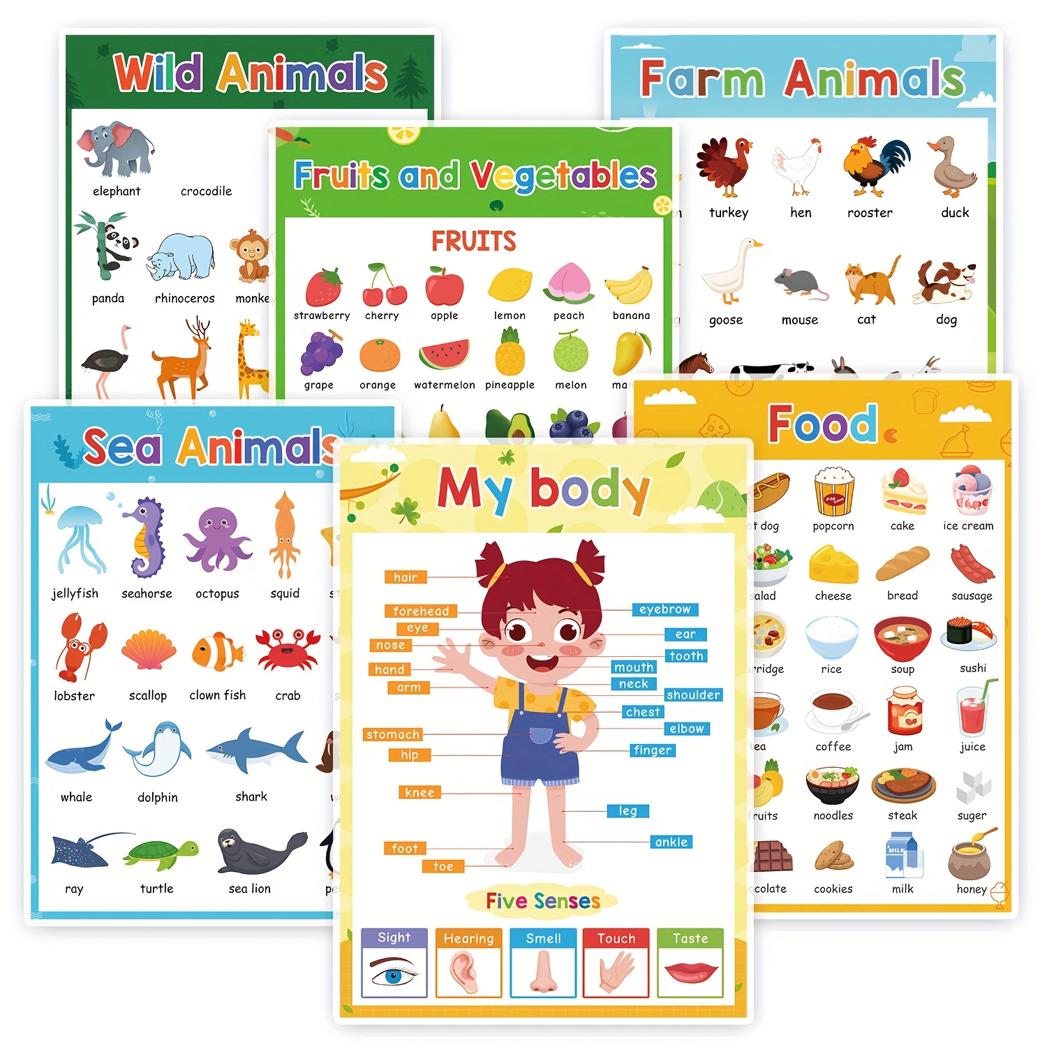 Image of [print Painting] English Learning Poster Set Words Flashcards Educational Toys For Preschool Kids Classroom Decoration Teaching Aids Toys Gifts