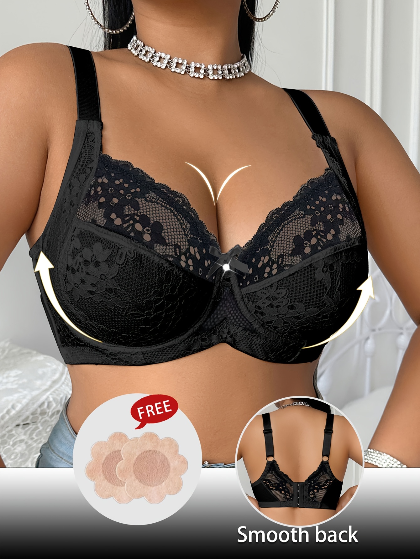 plus size lace splicing bra with underwire