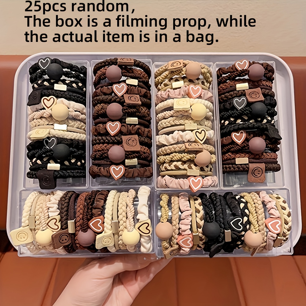 TEMU 25-piece Bohemian Chic Women's Headband Set - Cute And Sweet Bracelet Style, Suitable For All Hair Types, With Heart Charms And Beaded Elastic