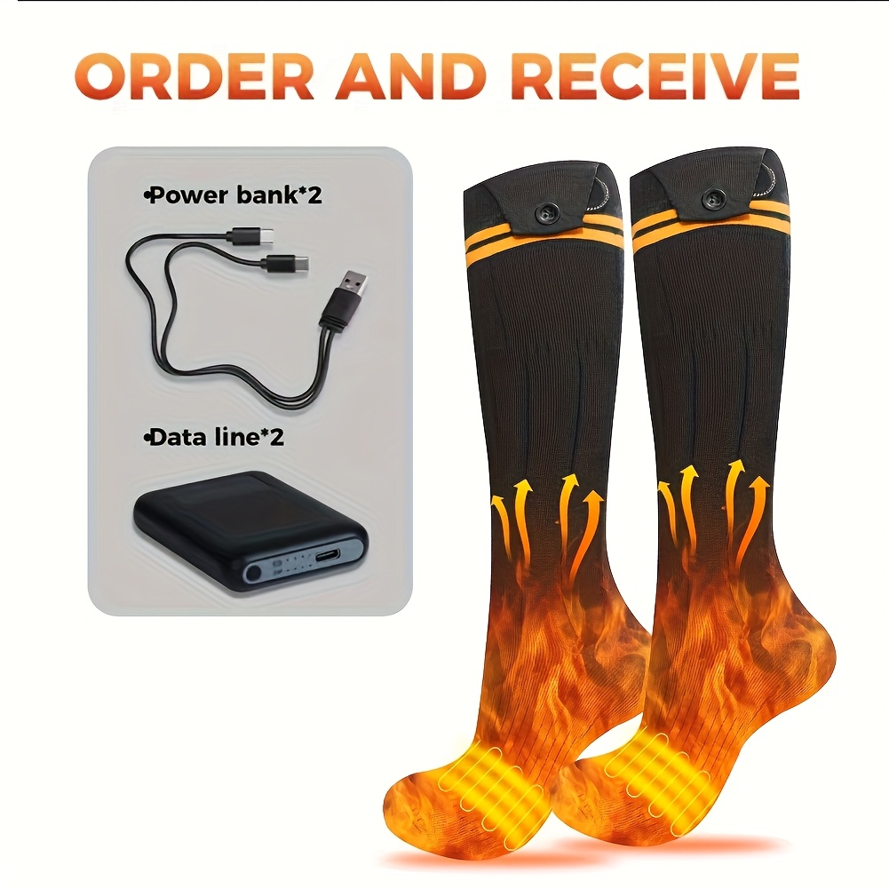TEMU Chaussettes chauffantes électriques lavables 5000 mAh | Support de batterie à 4 niveaux, chargement USB, idéales pour le camping, , la randonnée