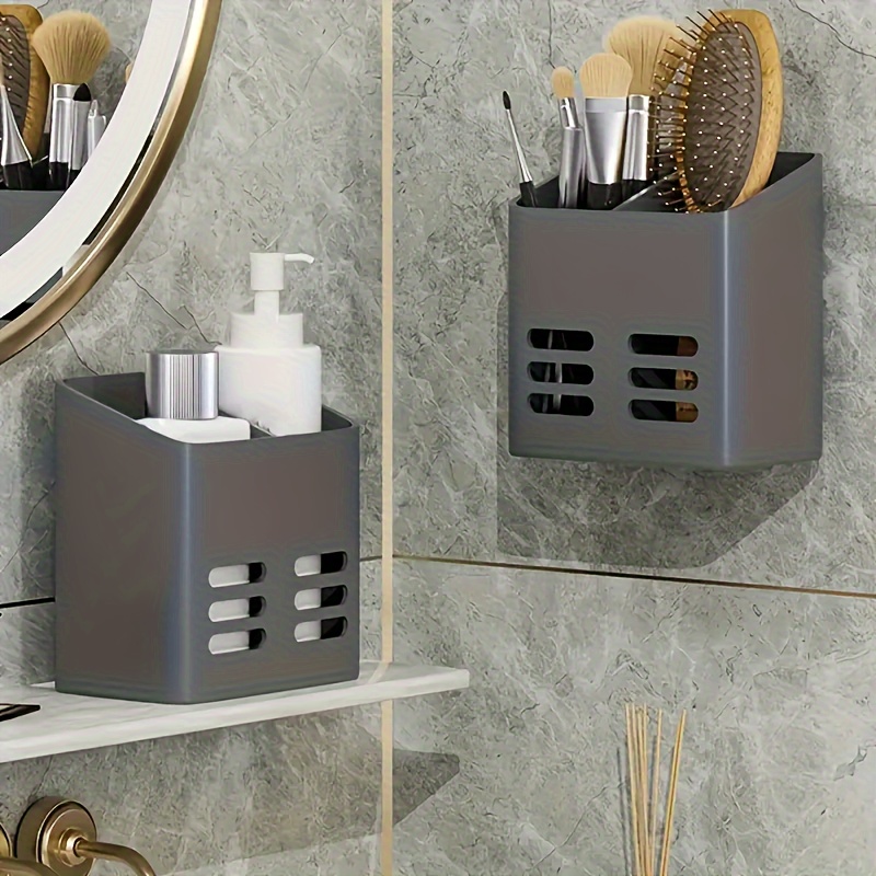 

Plastic Wall-mounted Bathroom Shelf Organizer For Toothbrush, Toothpaste, Shaving Razor, Comb, And Cosmetic Pens - Hanging Storage Rack For Bathroom Accessories