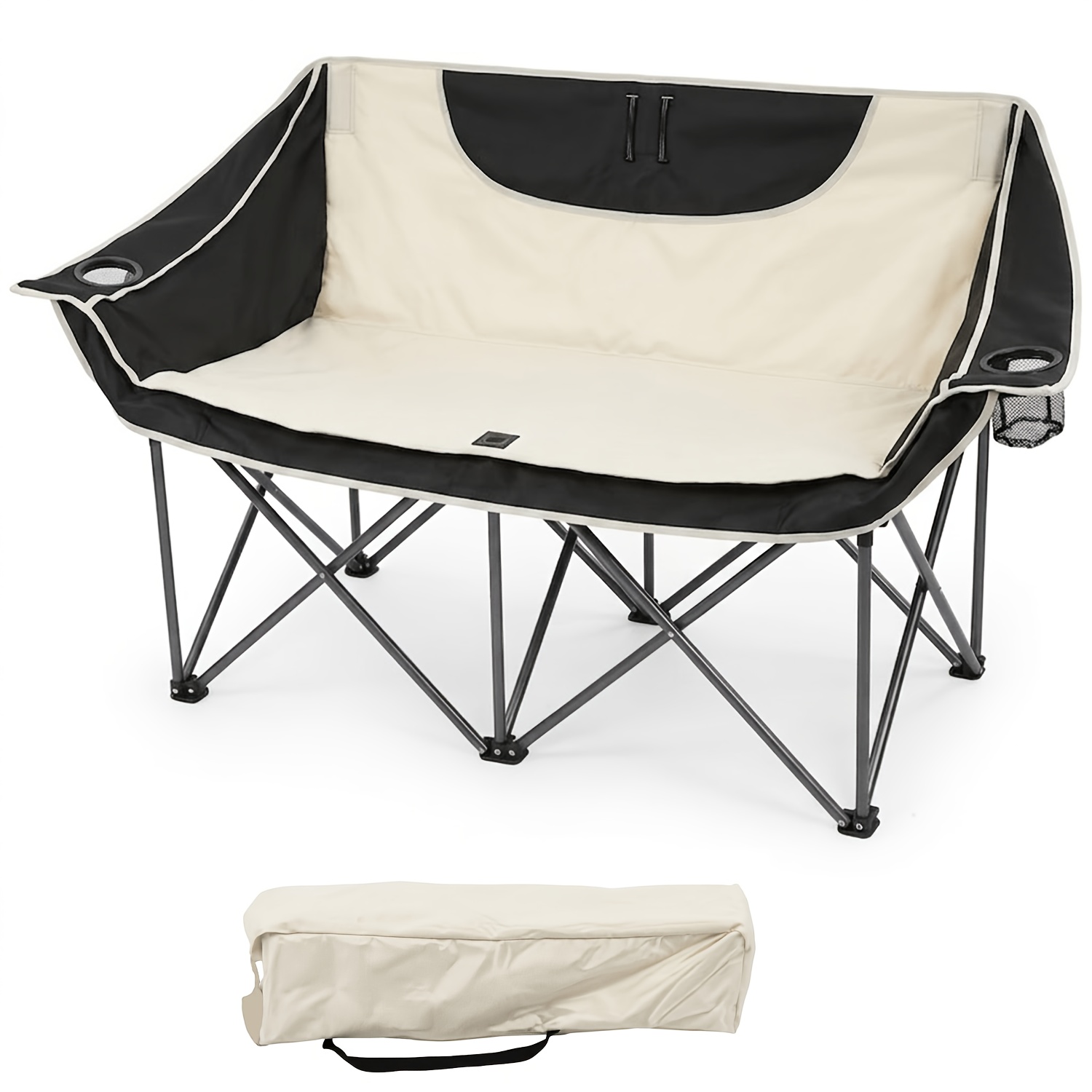TEMU 2-person Oversized Camping Chair, Heavy-duty Stuffing Outdoor Chair With Cup Holders, Armrests And Carry Bag Portable, Collapsible Design For
