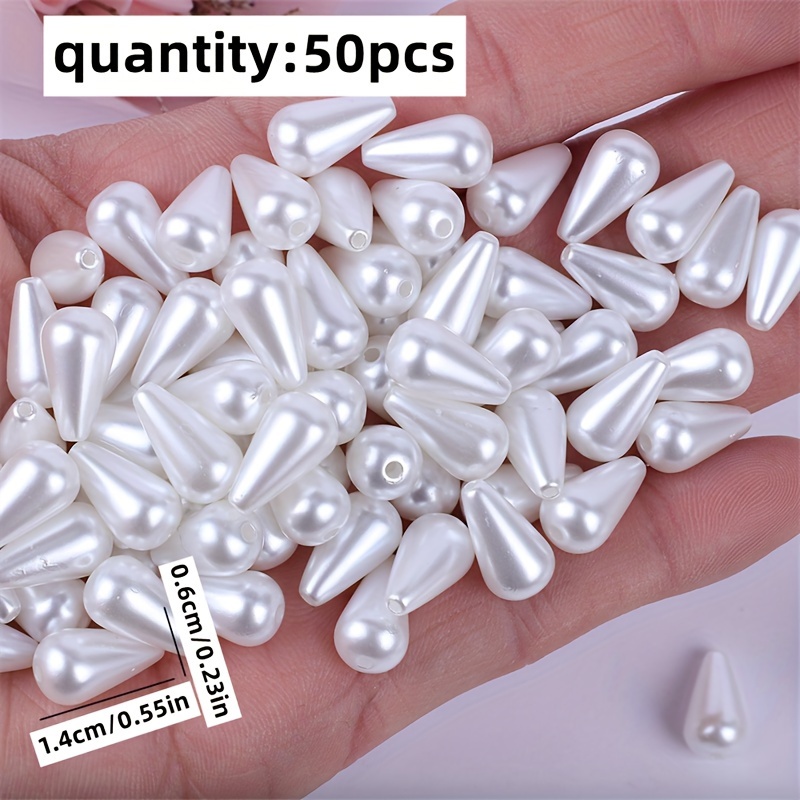 Image of 50pcs 6 X 14mm White And Off-white Acrylic Water Drop Beads For Bracelet Necklace Ring Jewelry, Decorative Beads, Tassel Use Beads