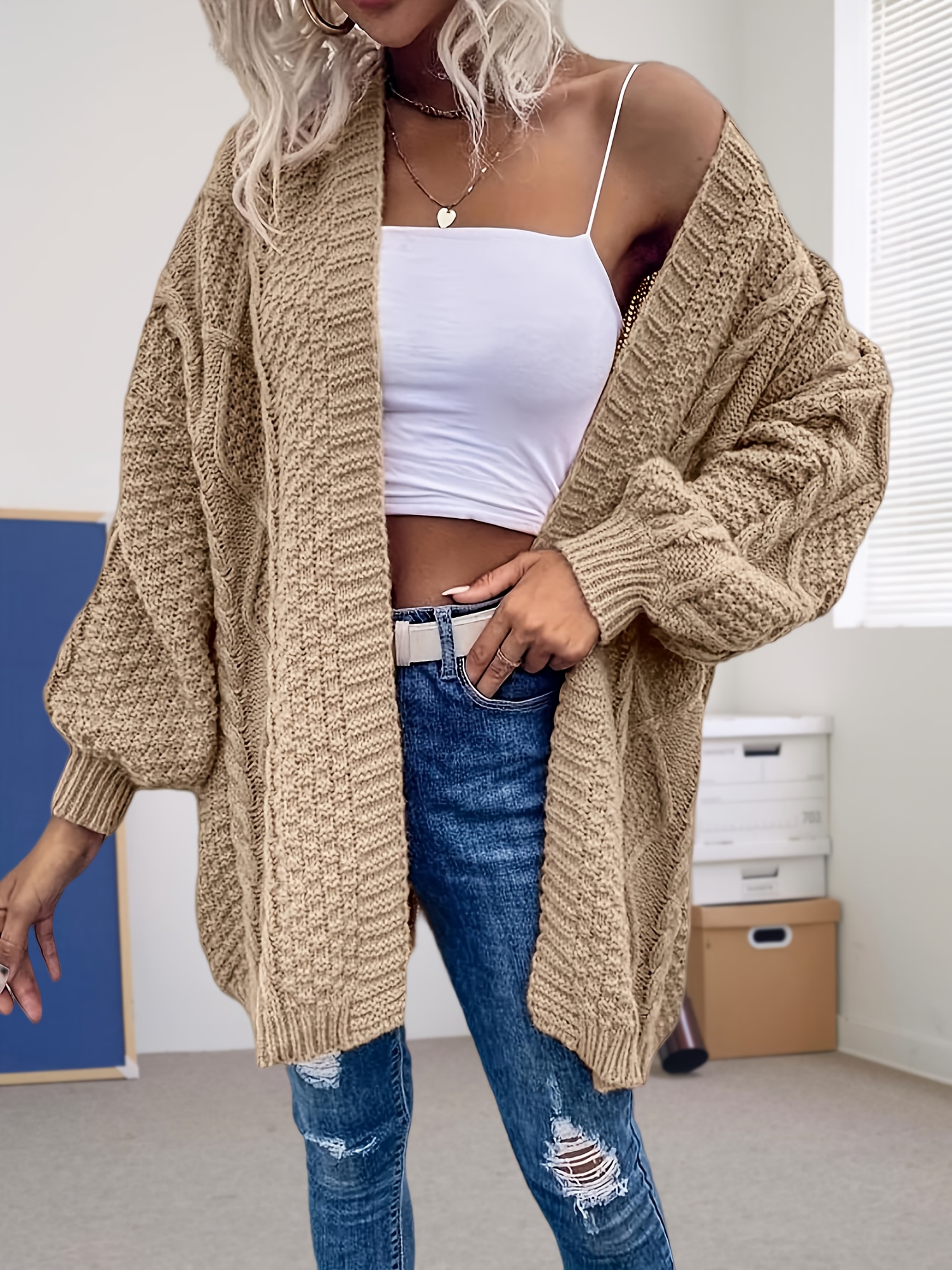 beige cardigan sold on Temu United States
