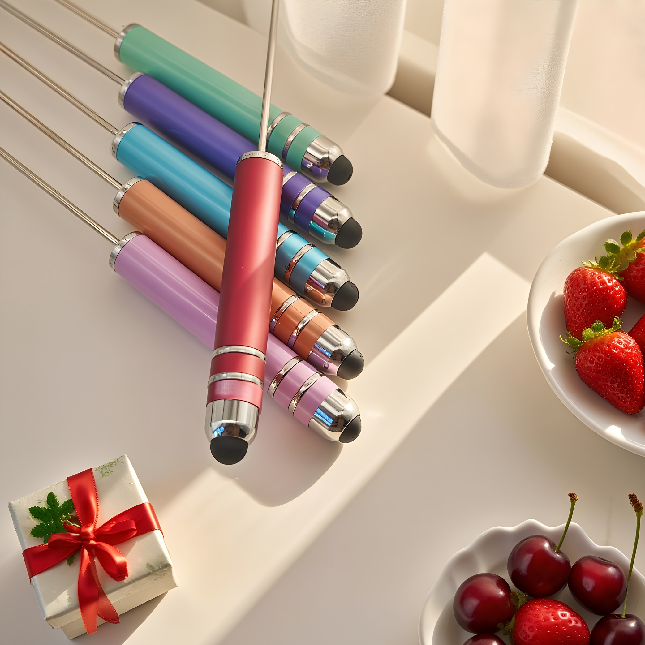 8pcs Random Color Diy Beaded Pen, Dual-use Touchscreen Writing, Detachable Pen, Relax Gift, Suitable For Students, Teachers, And Office Gifting