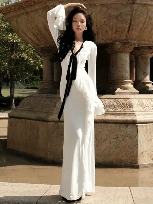 white v neck long sleeve bodycon dress Amazon.com: XinFSh Women's Deep V Neck Long Sleeve Bodycon Maxi Dress Sexy Backless Slit Tie Wedding Guest Cocktail Dresses White : Clothing, Shoes & Jewelry