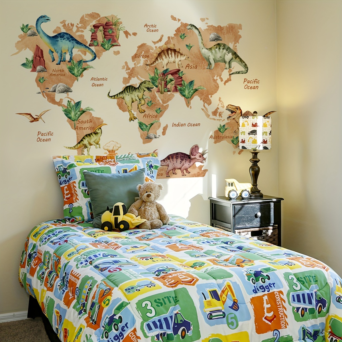 a set of three 30 90cm 3pcs large dinosaur map wall stickers bedroom living room background wall decoration stickers self   ms3242 yl