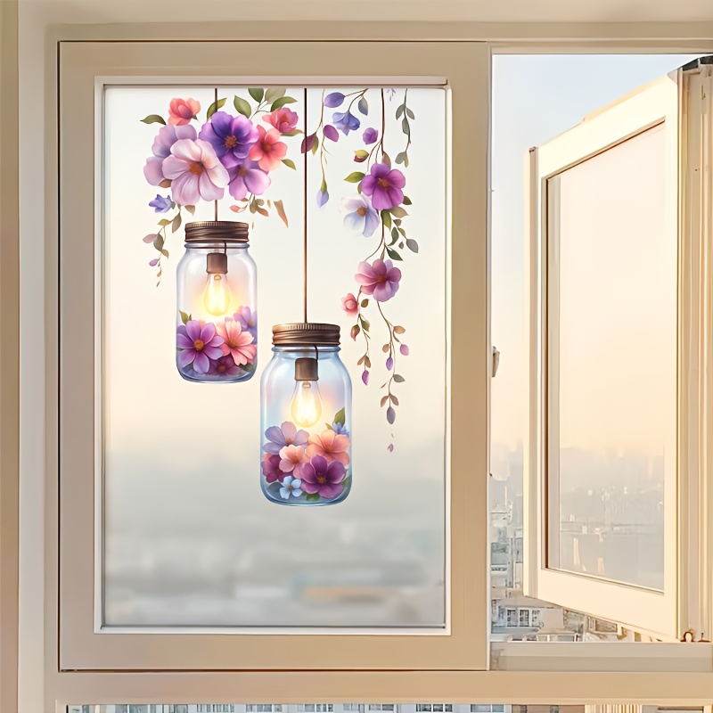 Image of 1pc Of Stained Glass Effect Window Decal | Fairy Garden Flower , Self-adhesive Backing, Suitable For Sunrooms, Kitchen Mirrors, Pvc Art Decor