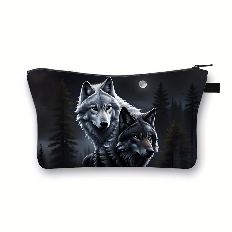 1pc Wolf Moon Print Cosmetic Case Women Makeup Bag Large Capacity Lipstick Napkin Storage Bag For Travel Ladies Toiletries Bags