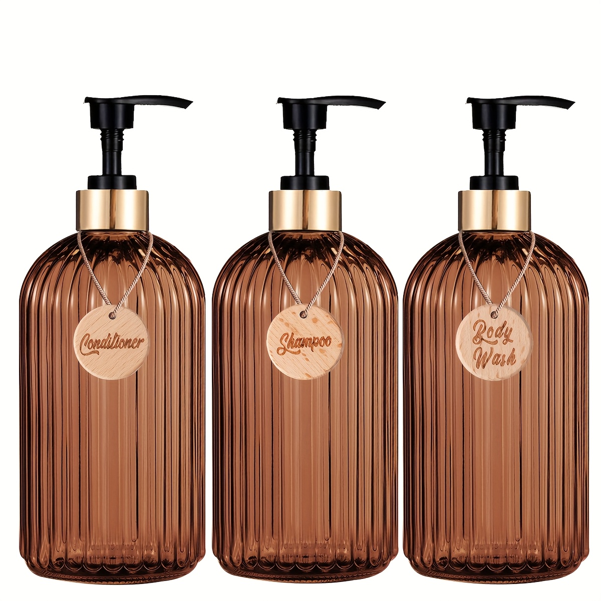 Image of Set Of 3 Bathroom Soap Dispensers For Shampoo, Conditioner, And Shower Soap, Essential Additions For Guest Rooms