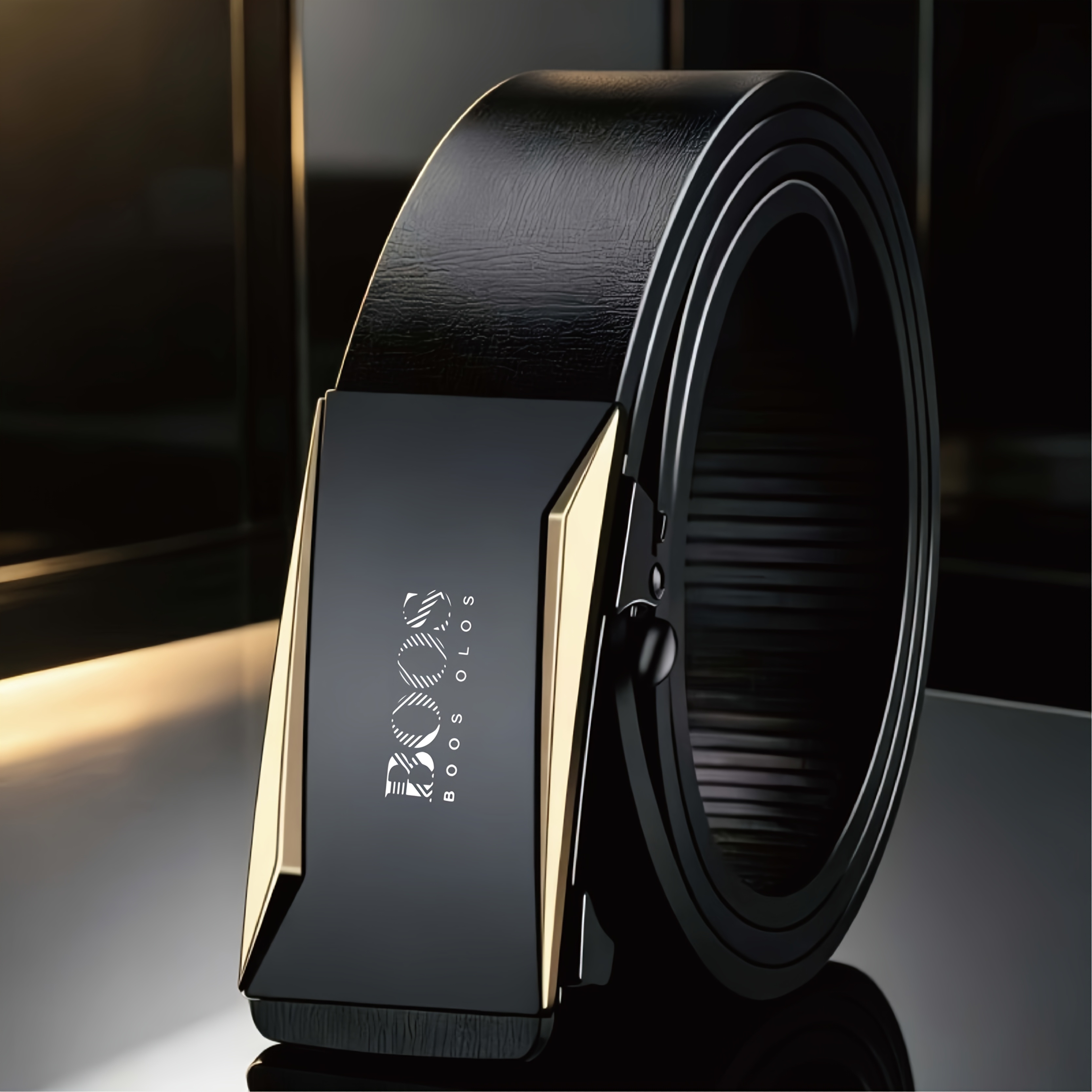 TEMU Boos Logo Men's Business Belt, , Wear-resistant Pvc Strap, Automatic For , Suitable For Use, Versatile And Black