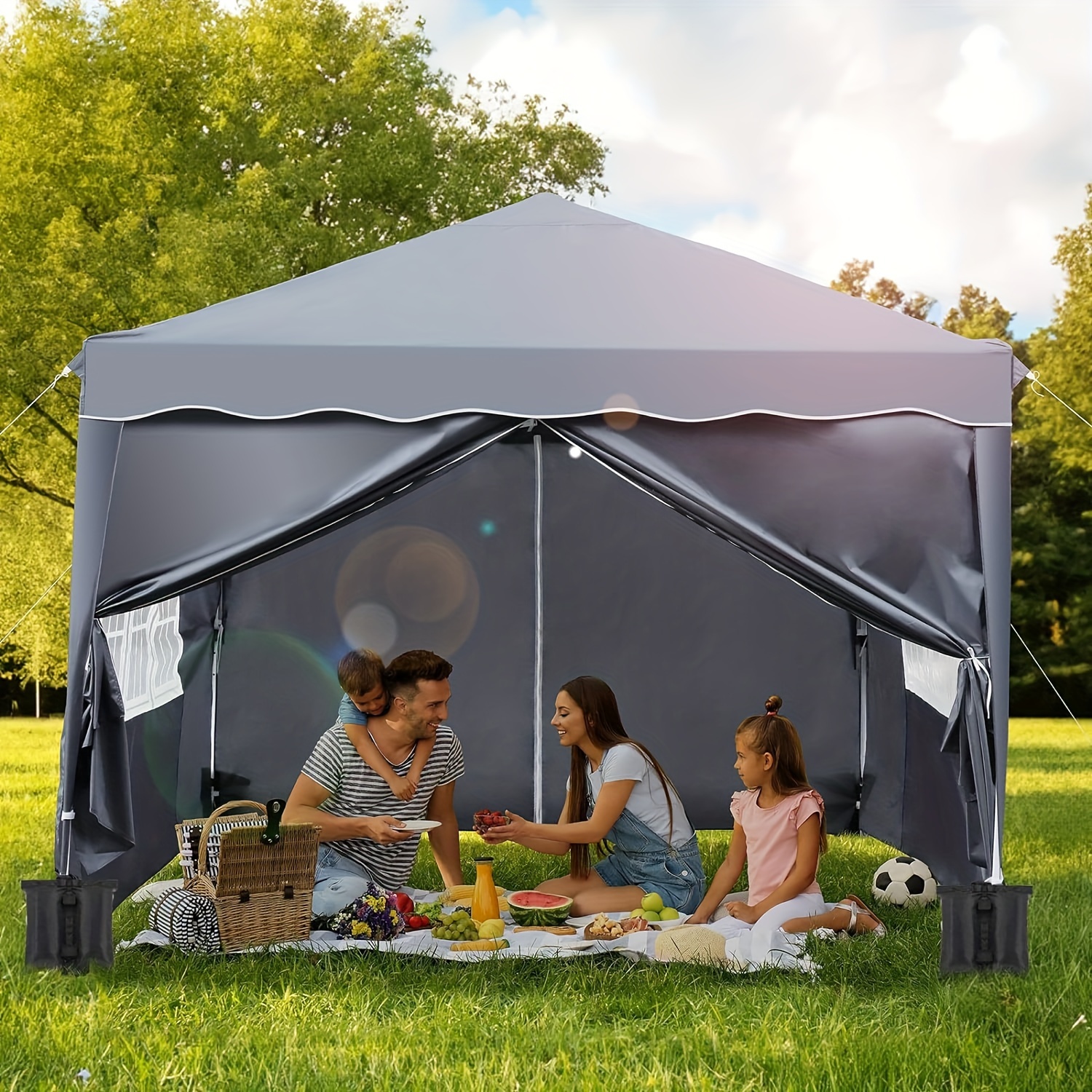 

1pc Liferun 3x3m Waterproof Outdoor Tent, Uv Protection Garden Gazebo With Mesh Windows, Alloy Frame, 8 Stakes, 4 Ropes, 4 , Carrying Bag For Parties And Camping