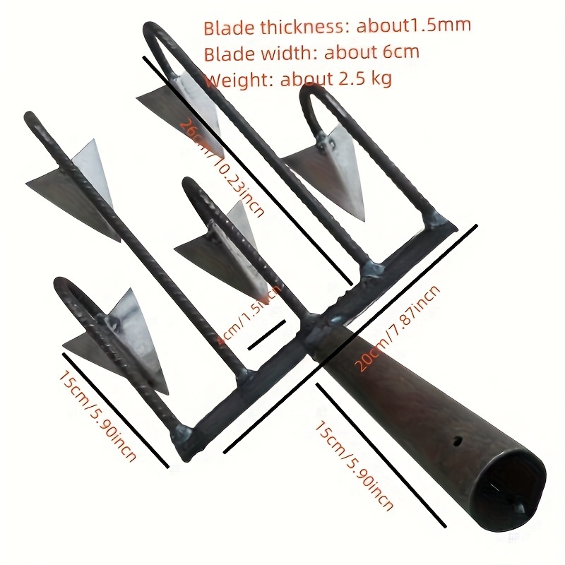 heavy duty metal garden hoe with sharp three pronged teeth multi functional farming tool for tilling soil weeding and planting details 1