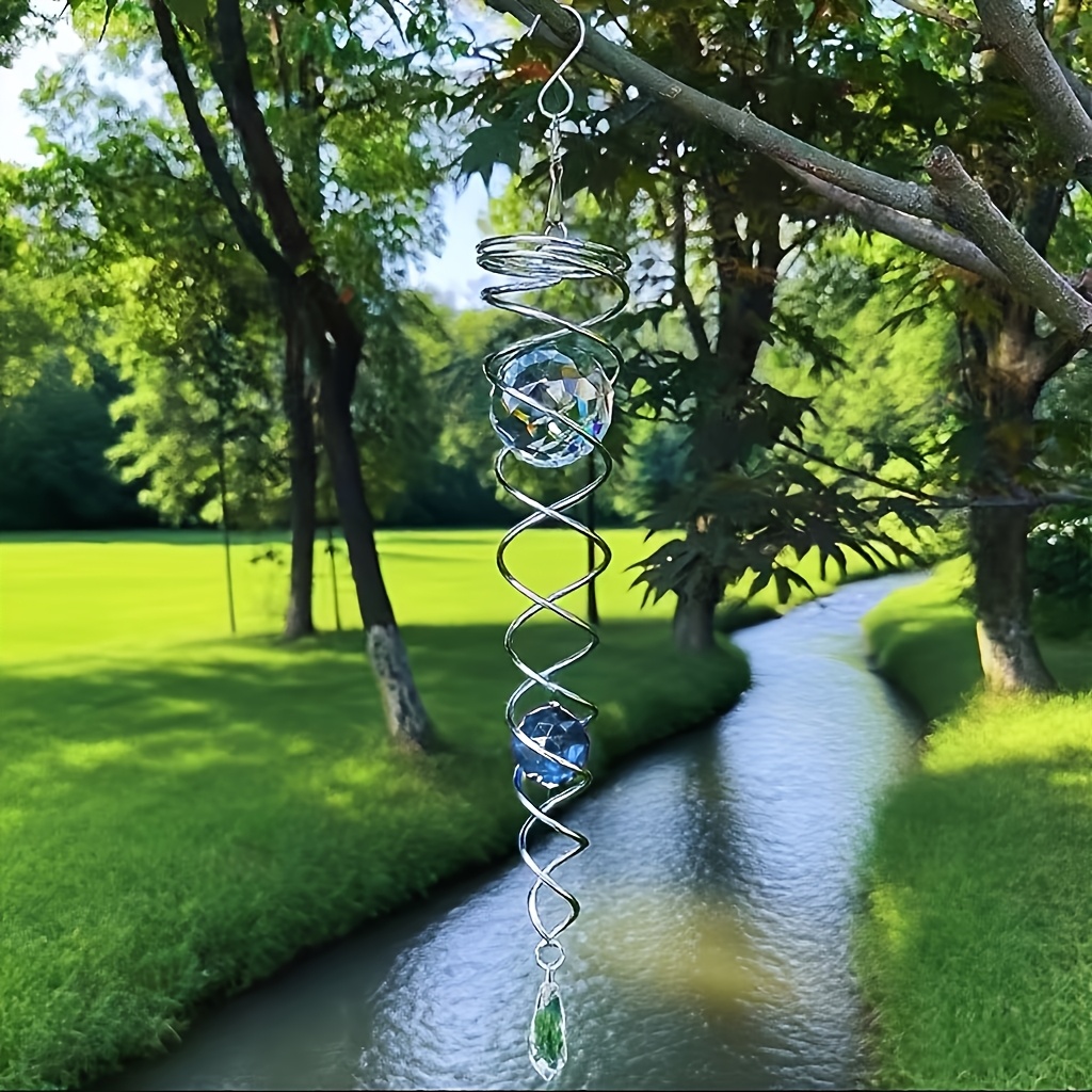 13 Inch Gazing Ball Metal Spiral Tail-decorative Wind Spinners, With Hanging Swivel Hook, Indoor Outdoor Decoration, Sun Catcher