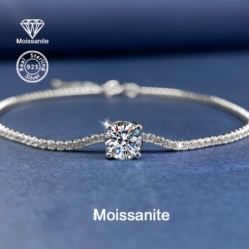 

1pc Elegant Luxury 925 Sterling Silver Moissanite Bracelet For Women, 1 Carat , Daily & Party Wear, Jewelry Gift For Valentine's Day, Christmas, Birthday, New Year, Wedding - 3.64g/0.128oz