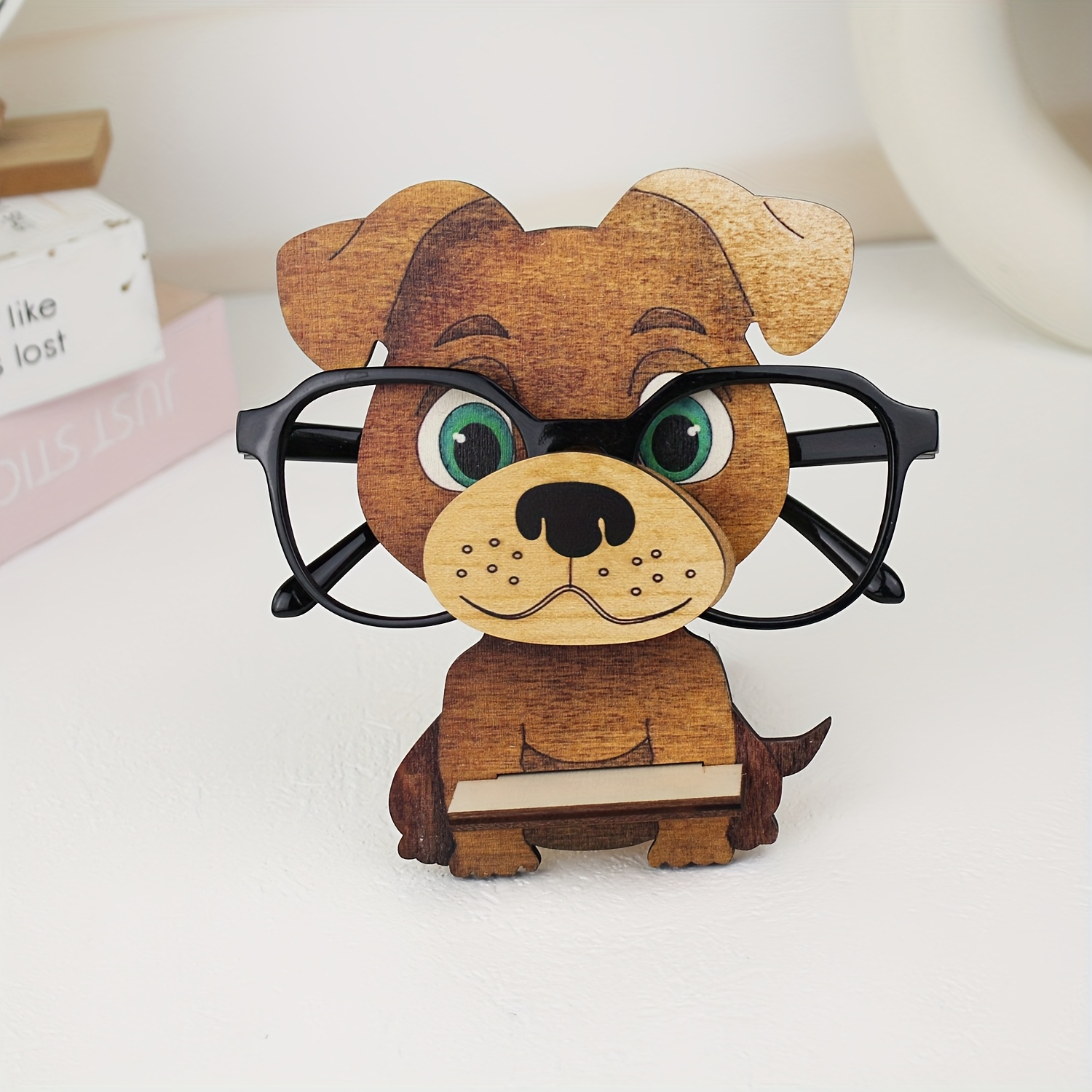 cute puppy glasses holder no assembly needed sturdy wooden dog with   eyes desk decor for home office birthday gifts   pet lovers dog owners office decoration   design durable construction Product details 2
