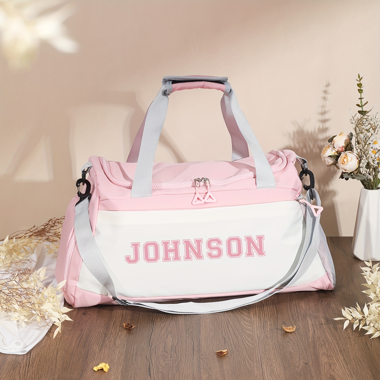 TEMU 1pc Personalized Name/text Travel Bag - Gym Duffel , Fabric Portable Sports Bag Suitable For Yoga, Swimming, Dance, Picnic, Gym - /// - Ideal