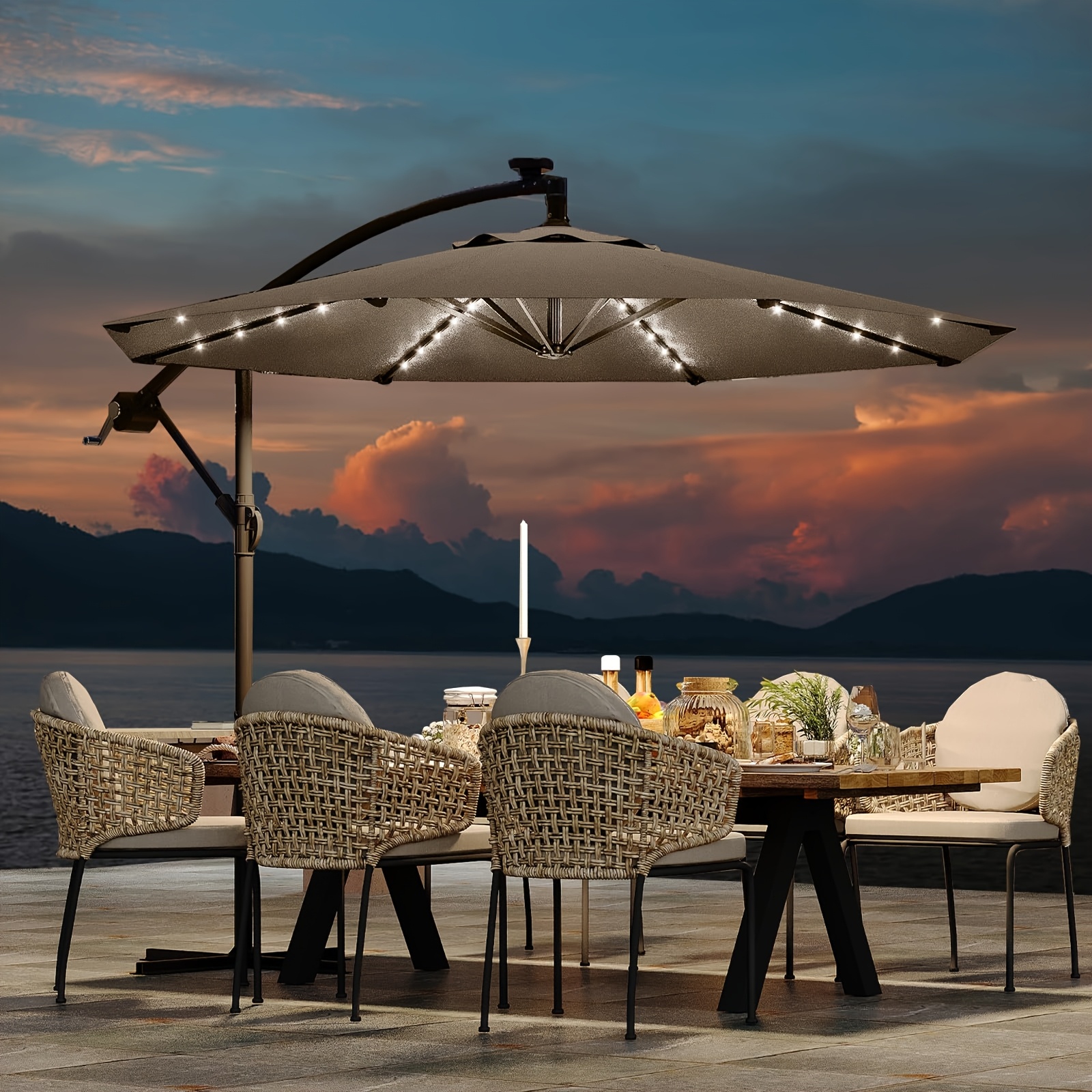 10 ft solar led cantilever umbrella, patio offset aluminum pole umbrella |  Free Shipping On Items Shipped From Temu | Temu