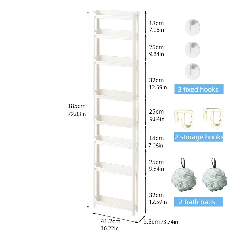 8-tier White Plastic Storage Rack, Space-, Versatile Floor Standing Organizer For Bathroom, Kitchen And Behind Door, Easy Assembly, No Metal Tubes, Shelves, Standing Shelf