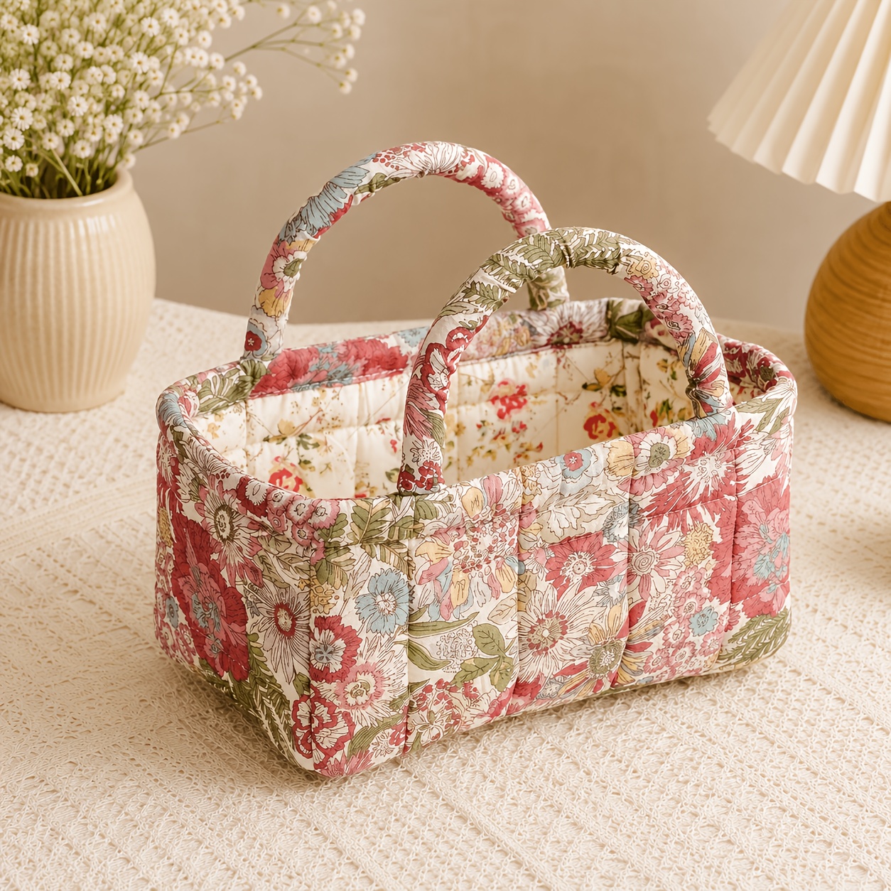 TEMU Storage Basket, Home Underwear And Miscellaneous Organizer, Makeup Bag Storage Basket, Foldable Portable Small Size With Floral And Solid