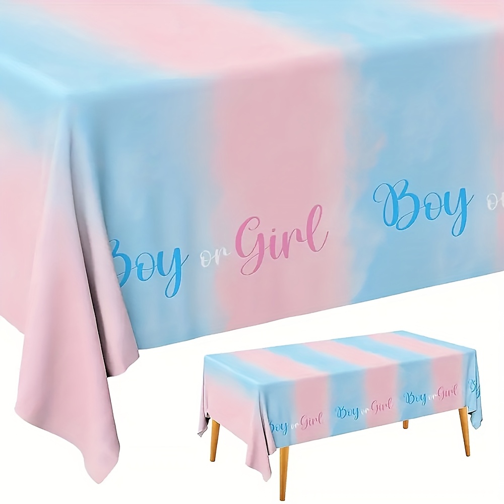 TEMU 1/3 Gender Reveal Party Tablecloth,wedding Decorations,summer Decoration,garden Decor For Outside,outdoor Decor, Pink And Blue Disposable