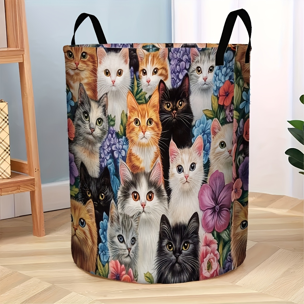 TEMU 1pc Cat Paradise Laundry Basket - Convenient For Easy Carrying - Circular Structure Space, Storage Basket, Shelf Baskets
