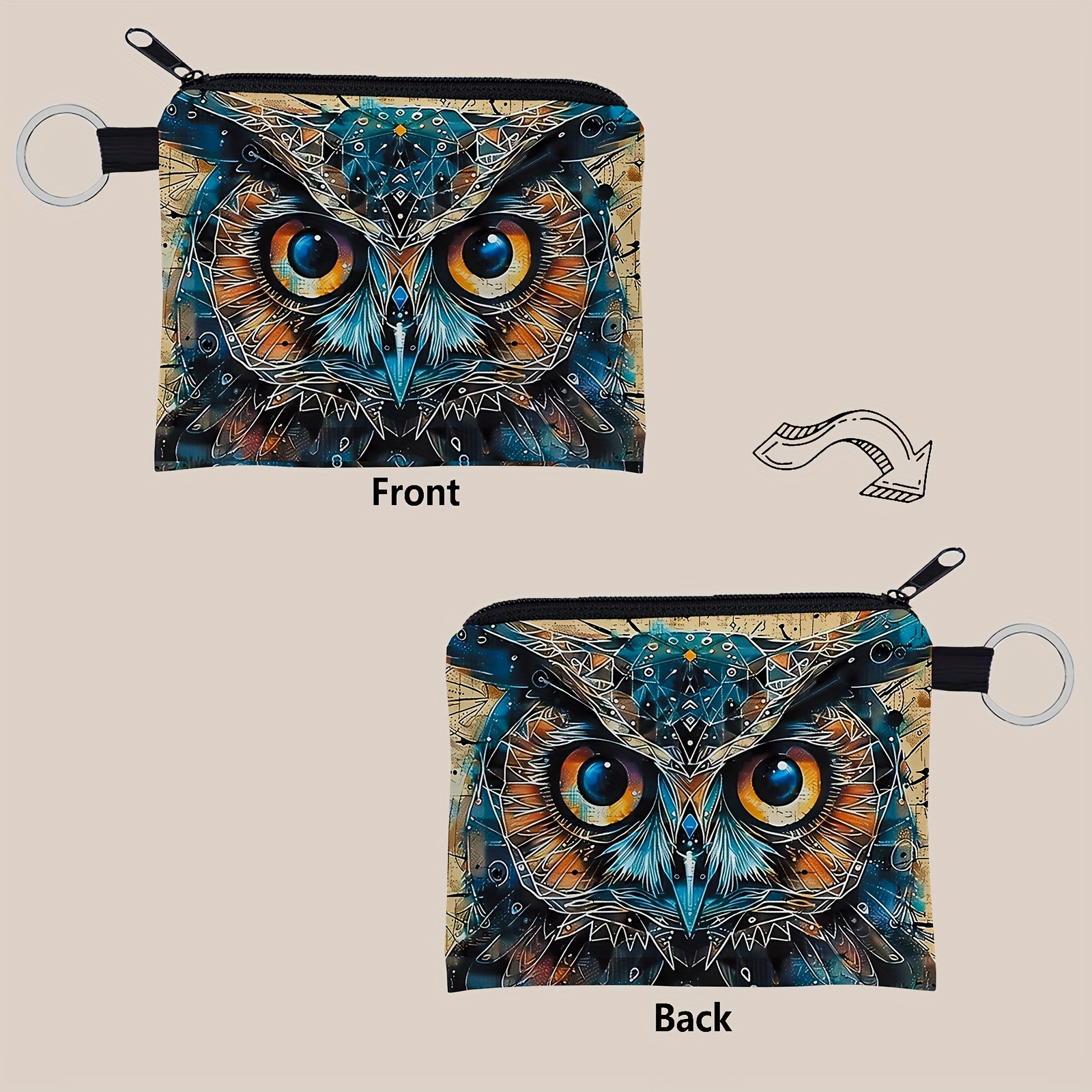 1 Owl Print Pattern Mini Purse, A Small Capacity Portable Zipper Multifunctional Change Purse, Perfect As A Gift For Women