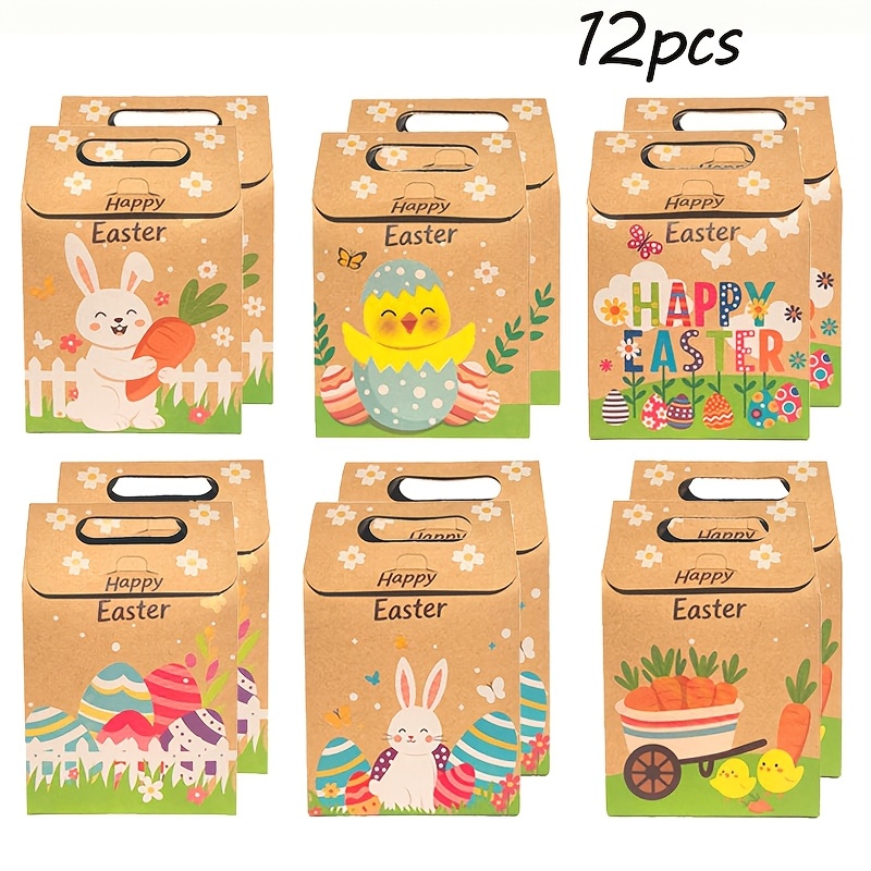 12/48pcs Easter Party Gift Set, Paper Small Gift Box, 6 Styles Of Rabbit, Egg And Carrot Shapes, Gift Packaging Products, Suitable For Birthday, Wedding And Party Supplies