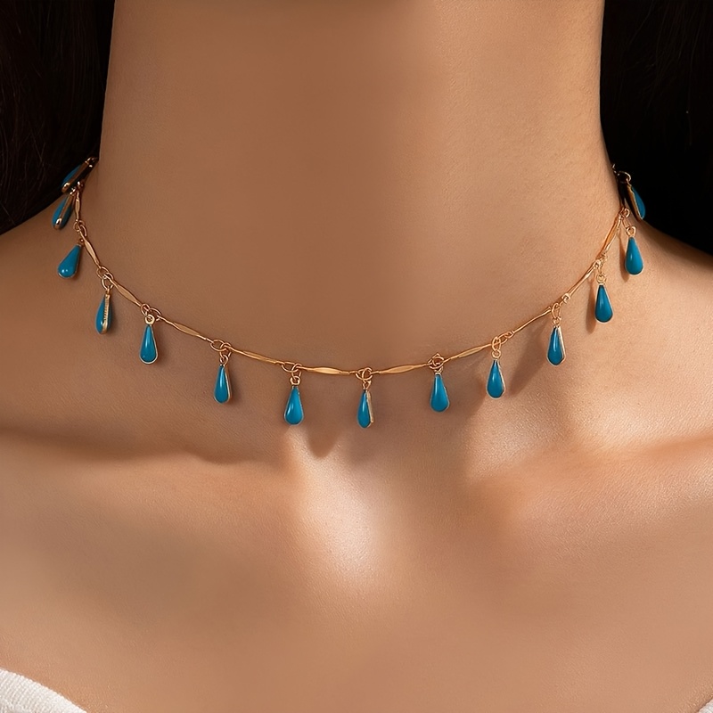 Image of 1pc Geometric Water Drop Tassel Pendant Single Layer All-match Necklace Clavicle Chain Suitable For Women's Ball Party Gathering Ramadan Gift