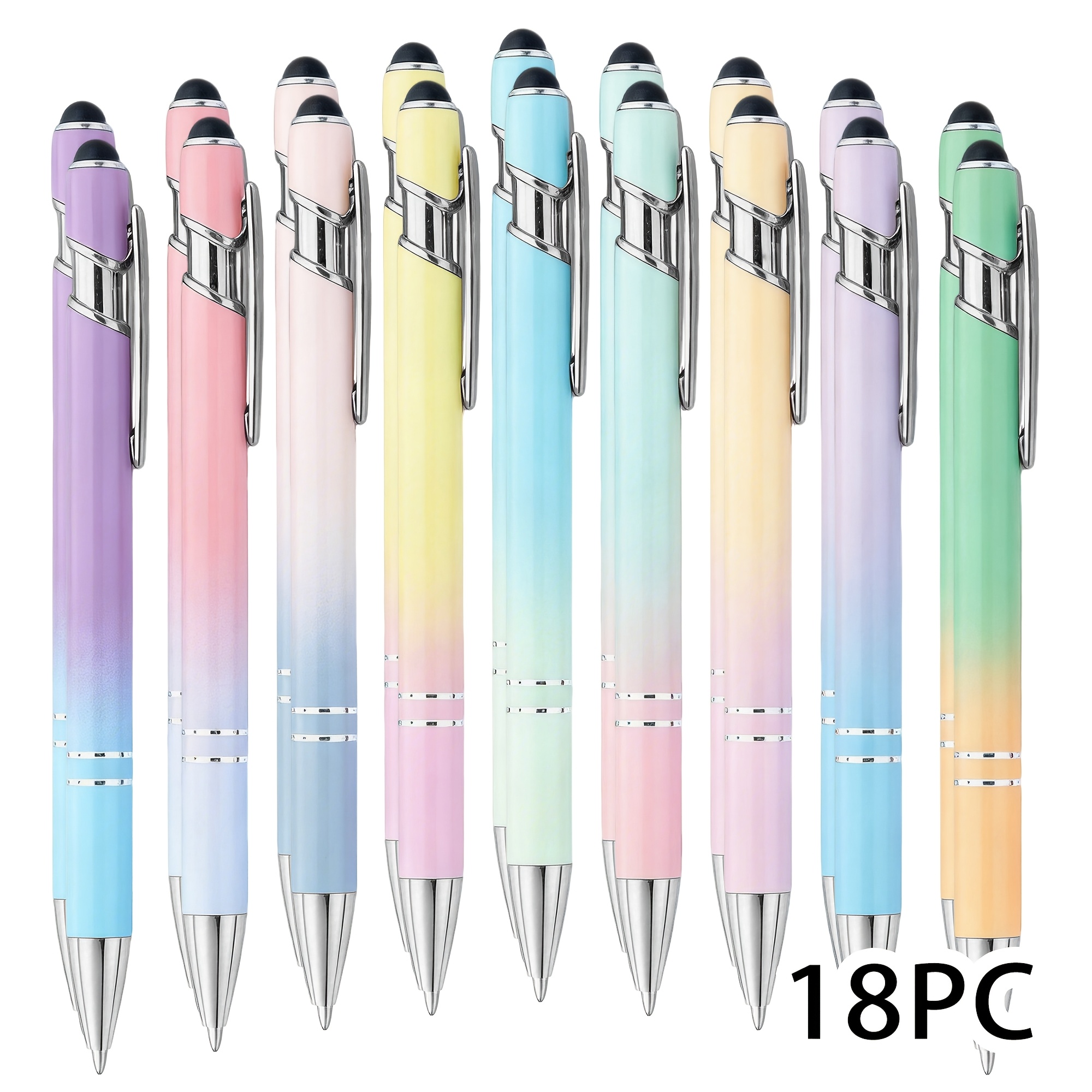 Image of 18pcs Gradient Color Metallic Ballpoint Pens With A Stylus Tip - Enhance Your Writing Experience With Morandi Colors And User-, Suitable For Office, School, Gifts, And