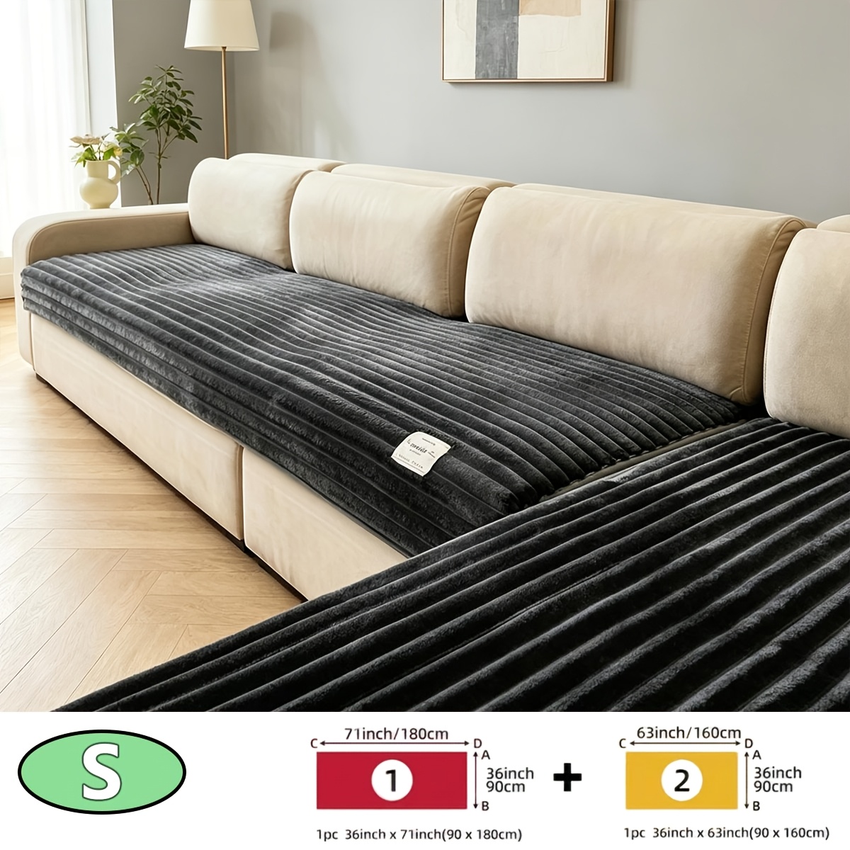 TEMU 2pcs L-shaped Corner Sofa Cushion Set With Labeled Removable Straps, Simple Solid Color Sofa Cushions, Machine Washable, Non-slip Backing,