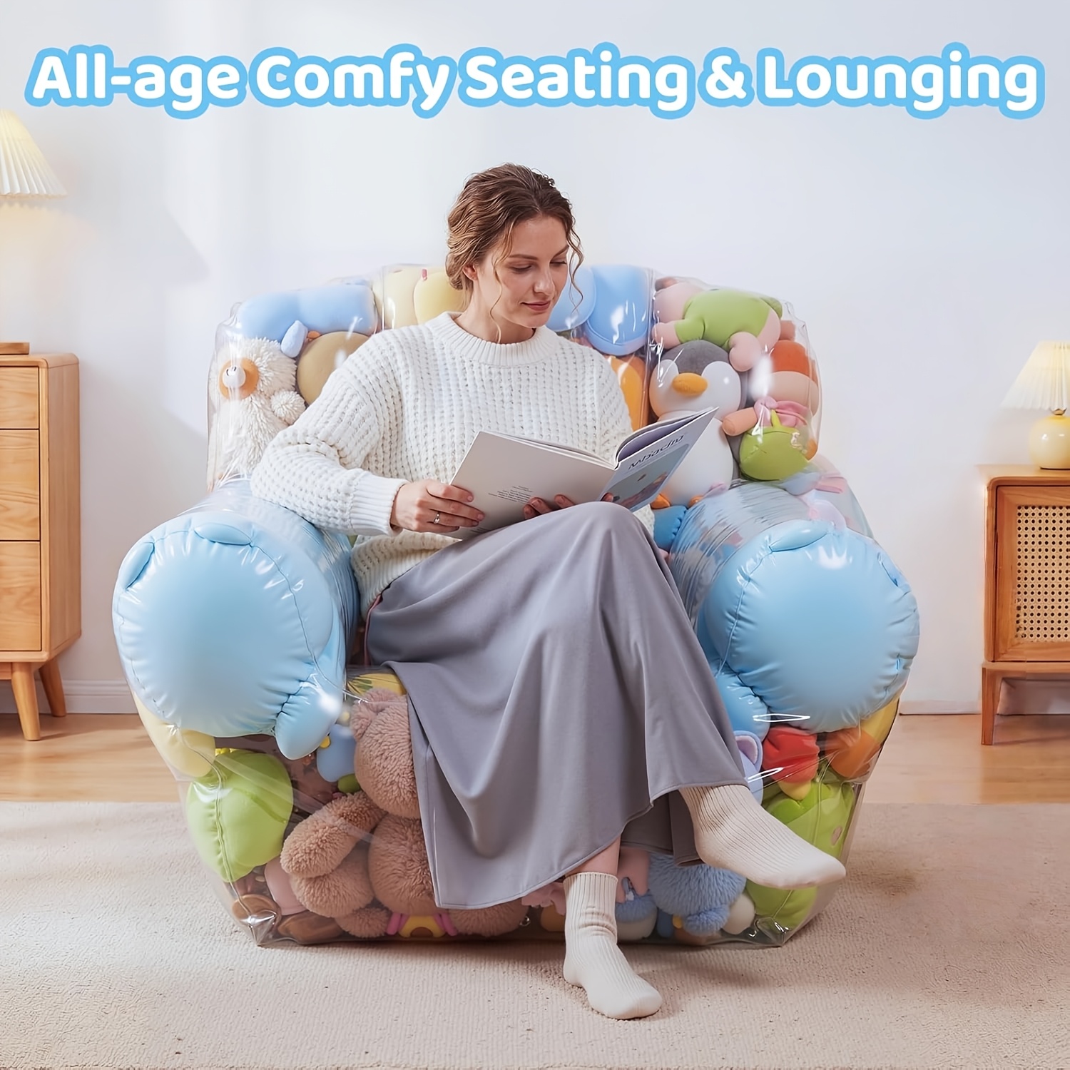Large-capacity Transparent Chair, Stuffed Animal Storage Chair 39.37 X 35.43 Inches. , Made Of Durable Pvc, For Easy To Clean, Suitable For Plush And Home Furnishings. Double Zipper Design For