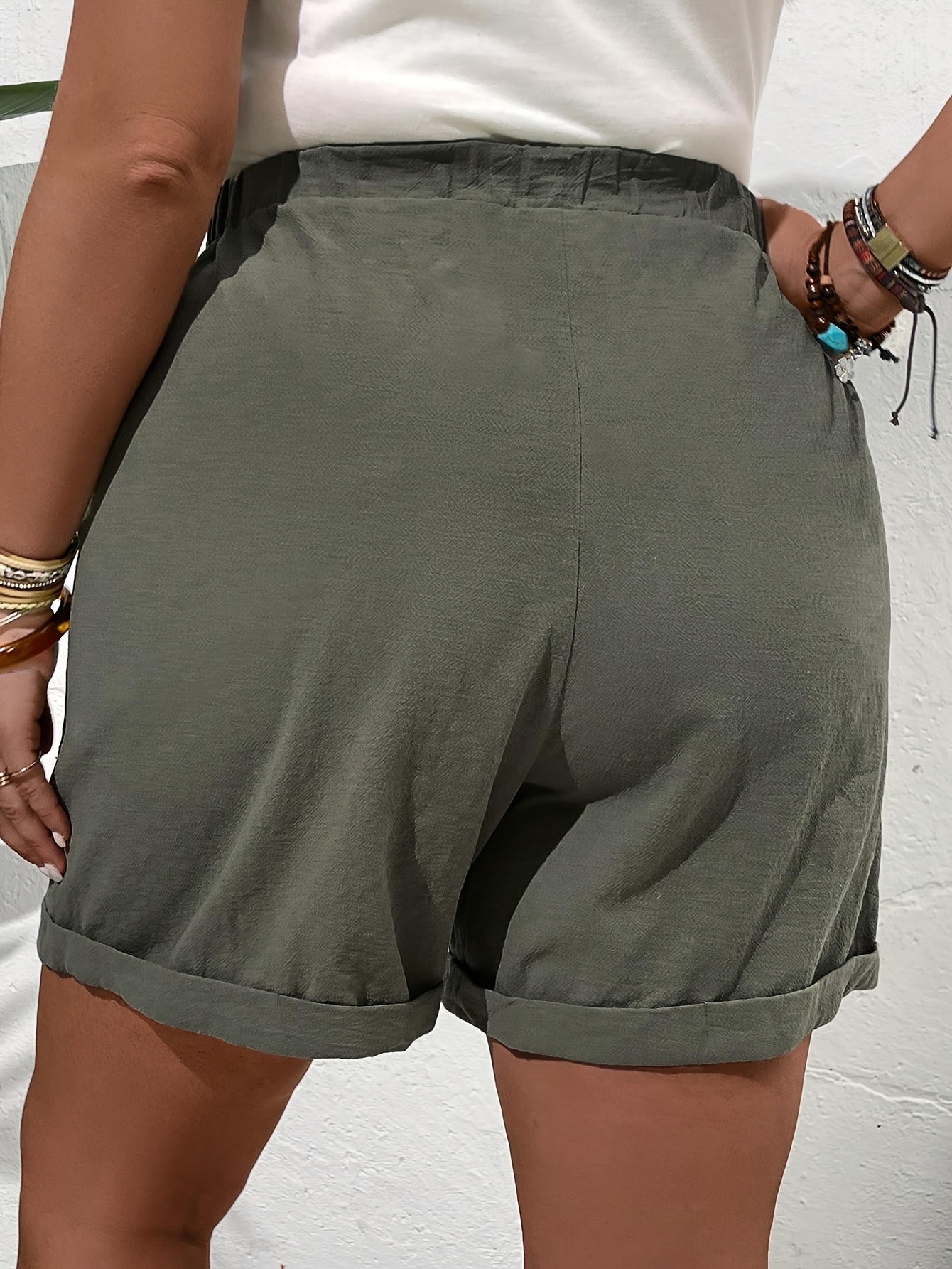 womens plus size casual summer shorts with pockets loose fit drawstring waist solid color lightweight fabric   casual attire casual summer wear relaxed fit shorts lightweight shorts 0