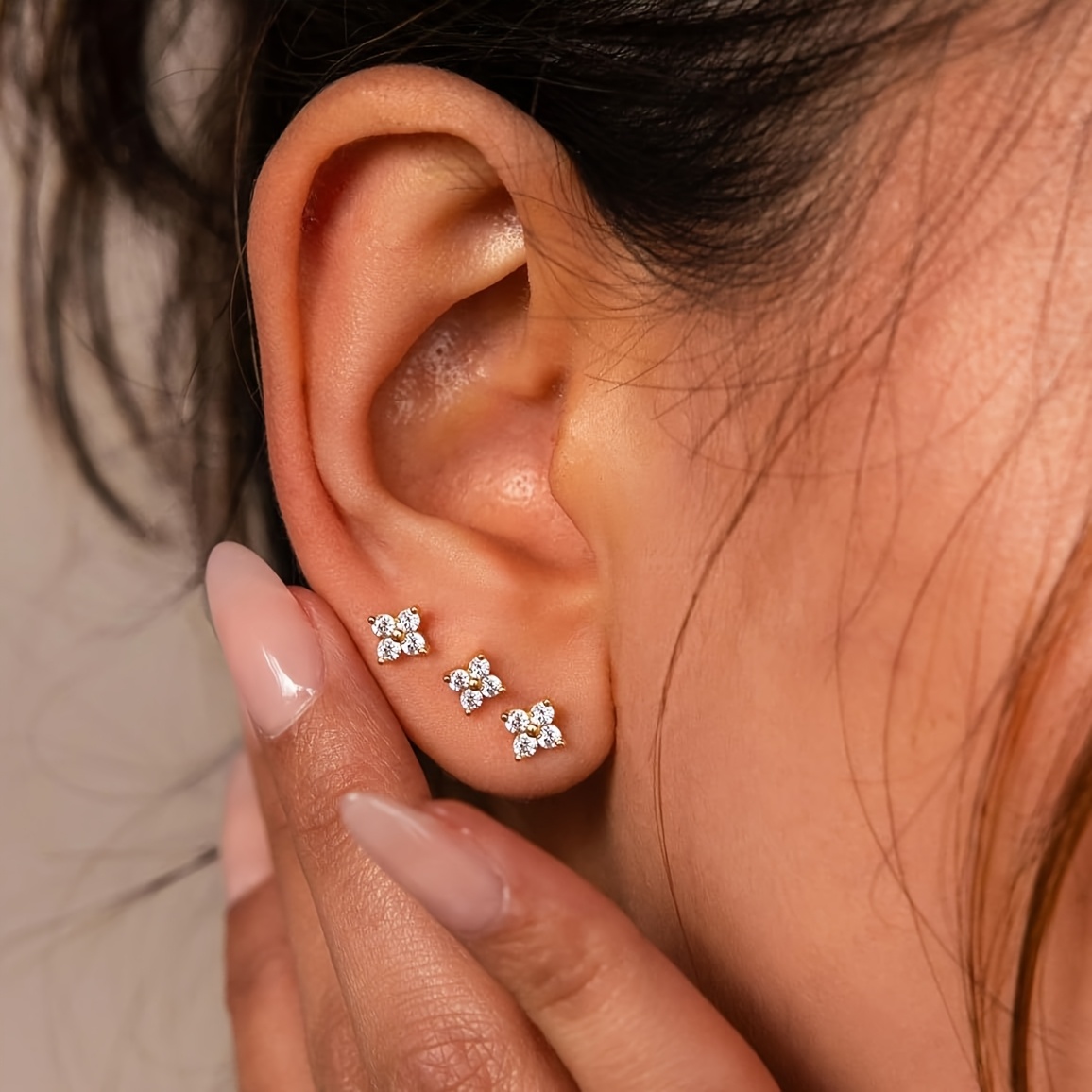 3 Small Retro Four Leaf Clover Earring Set