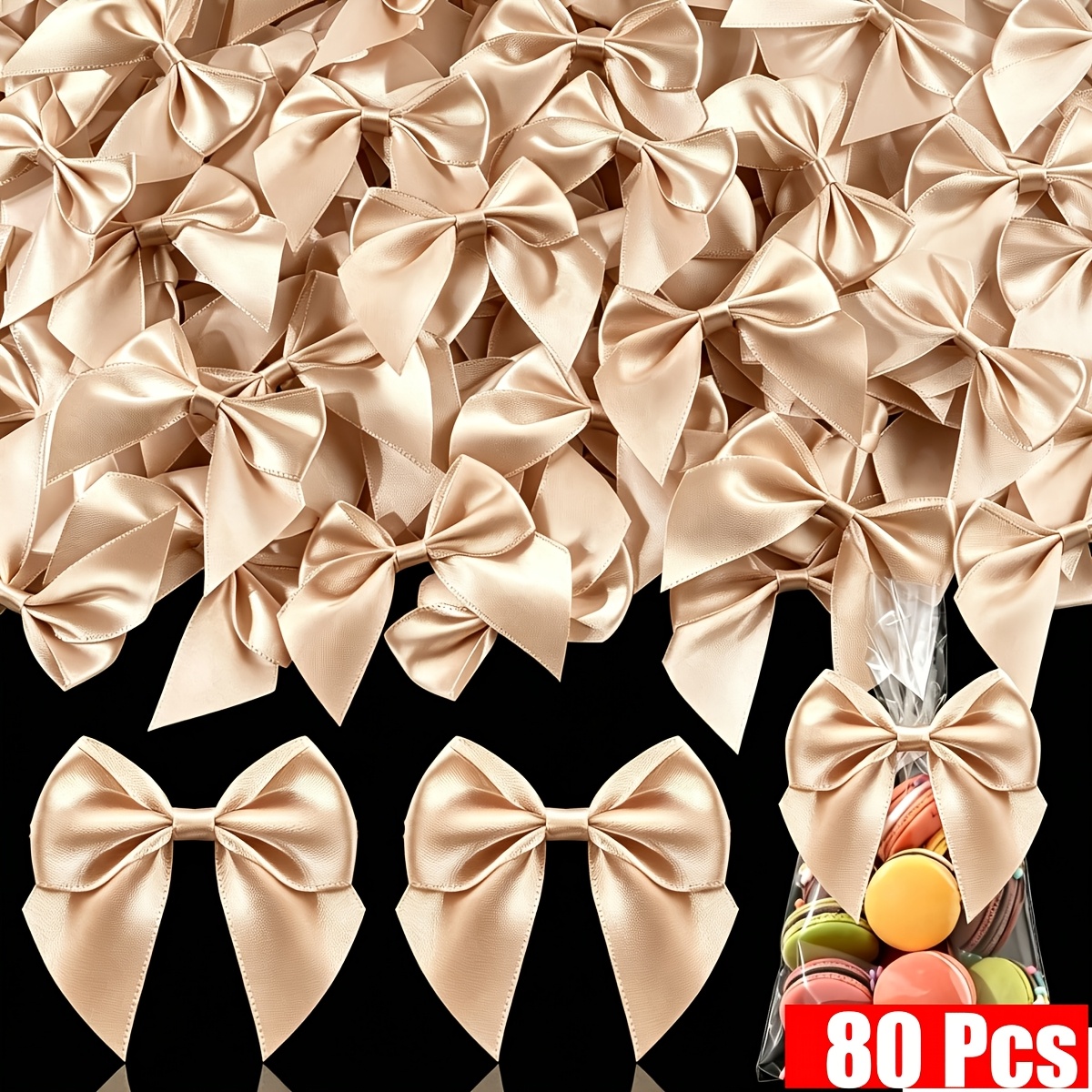 TEMU Events 80pcs Nœuds pour Loisirs Créatifs, Nœud en Ruban de Satin 6X6Cm pour Ornement de Vêtements, Nœuds en Tissu pour Décoration de Fête, Nœuds