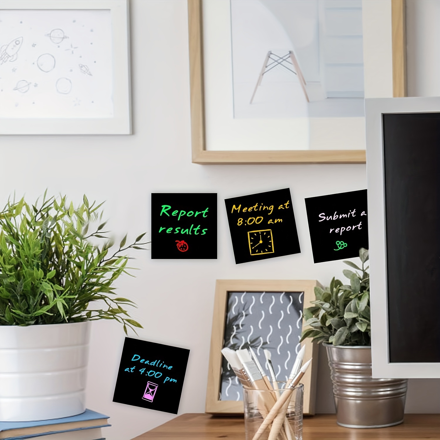 

Elegant 50-pack Black Sticky Notes: Easy-tear, Eye-catching For Creative Messaging & Organization In Home, Office, School