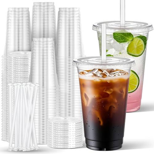 10 40 60pcs 16 oz plastic cups with lids disposable transparent plastic cups for iced coffee cold drinks smoothies and family catering and small business birthday parties weddings and party supplies