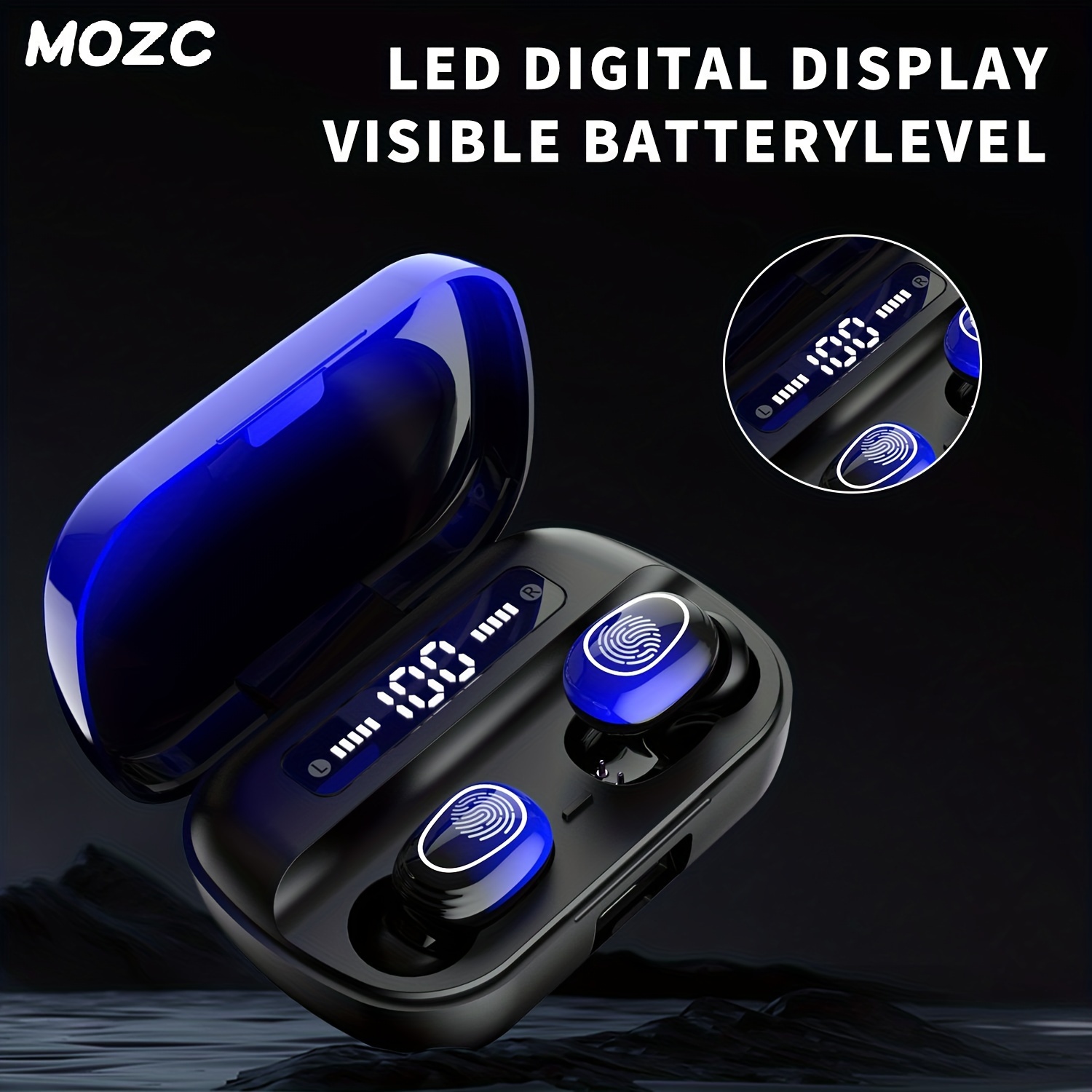 

Mozc Wireless Earbuds Bt5.3 Headphones 45h Bass Ear Buds Led Display Charging Caseearphones Mic For Laptop Pad /ios Phones