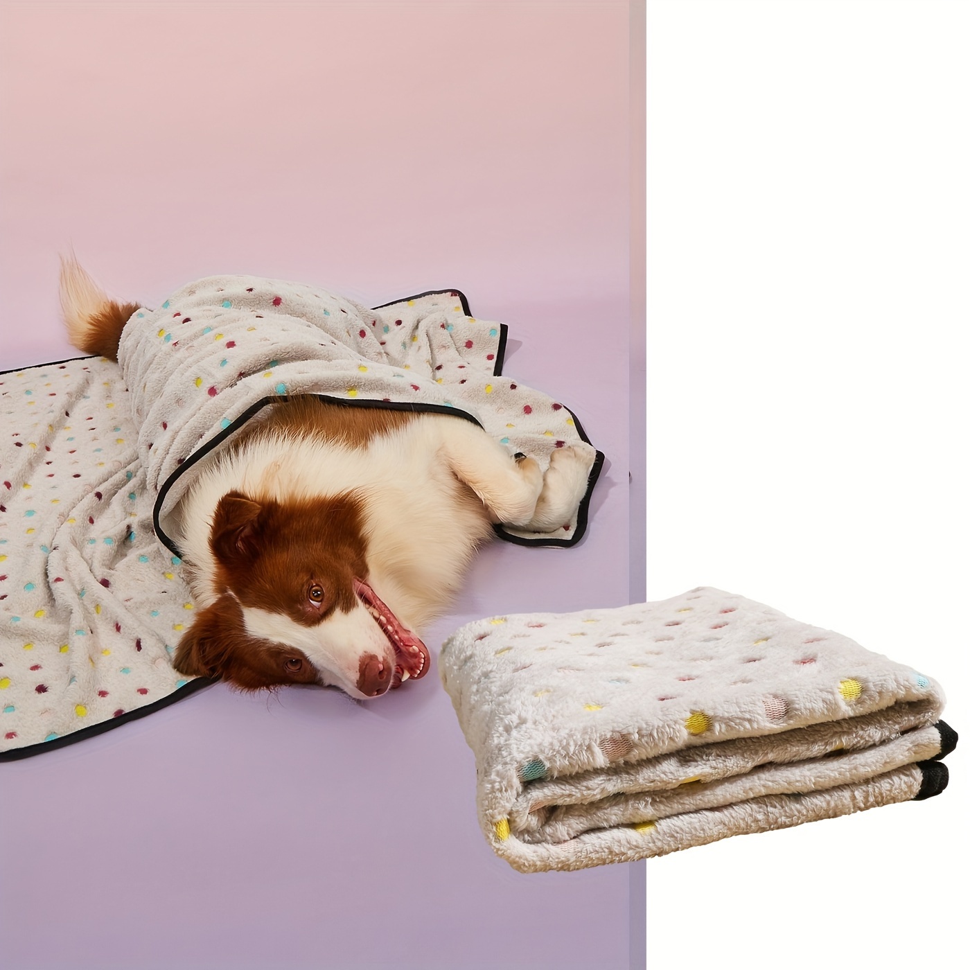 TEMU 1 couverture ultra-douce, confortable et chaude pour animaux de compagnie, avec bordure noire et motif à pois