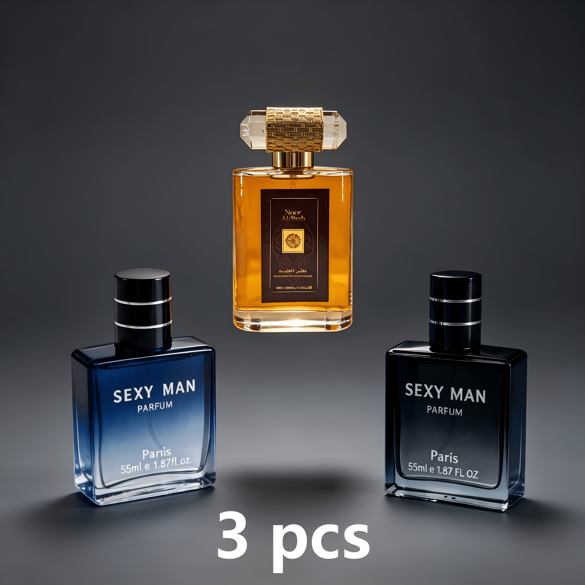 Image of 3 Bottles/2 Bottles | Mature Charm Perfume | Body Spray | Fragrance Combination Set | Blue (55ml) And Black Fougère (55ml) And Middle Eastern Luxury Sandalwood Leather (100ml) | Long-lasting