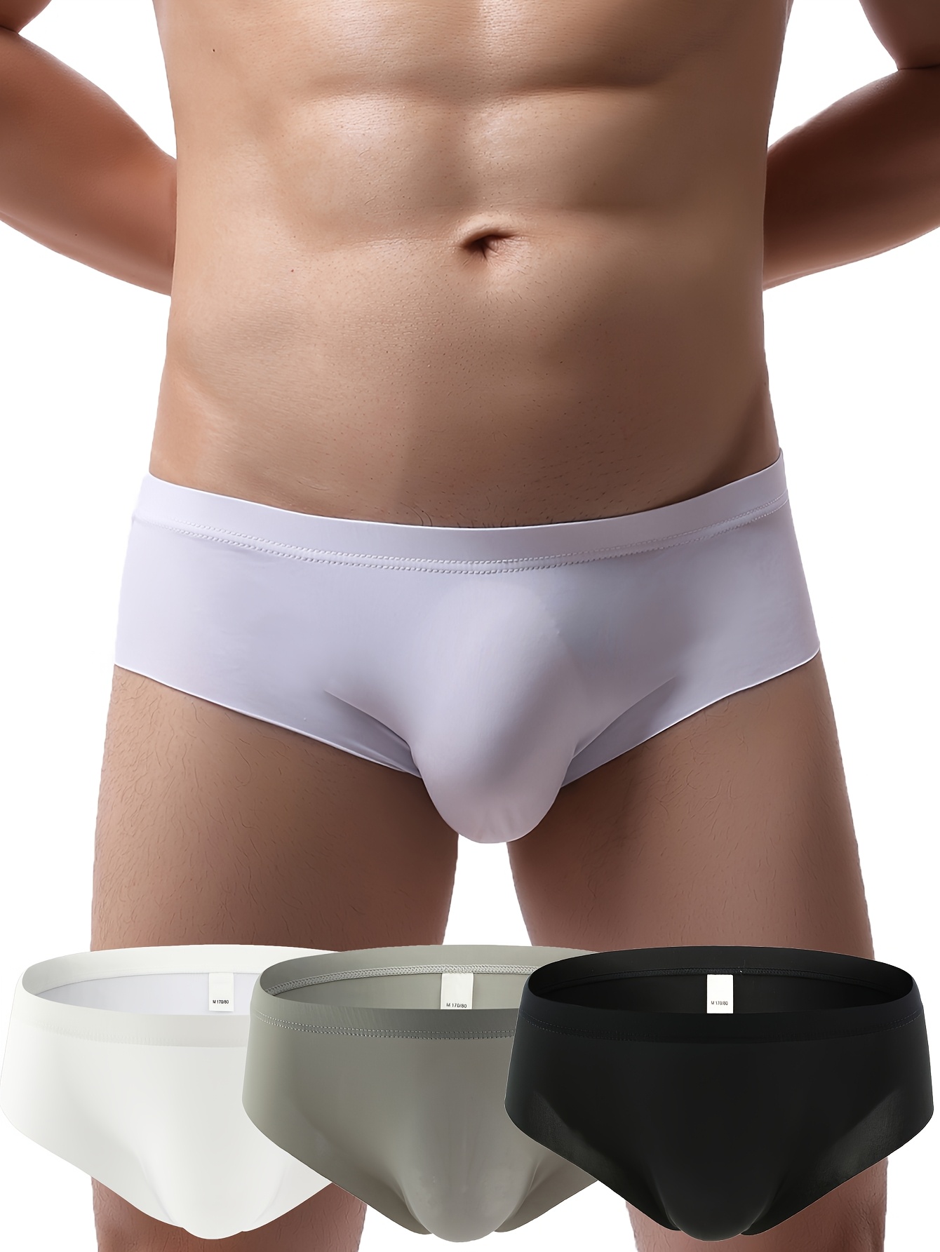 3pcs   mens ice silky high     underwear   waist breathable semi transparent boxer briefs with u convex pocket seamless   fit youth design multi color white grey     for active   3pcs mixed color a 0
