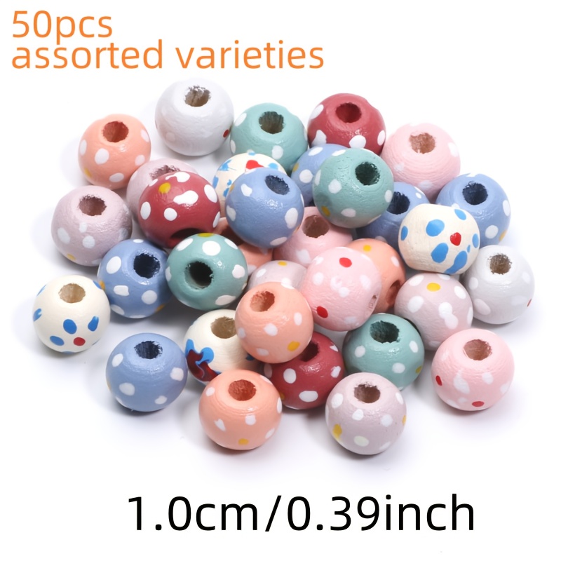 Image of 10mm 50pcs Assorted Color Dotted Floral Round Wooden Beads Loose Spacer Beads For Making Bracelets Necklaces Home Decor Crafts