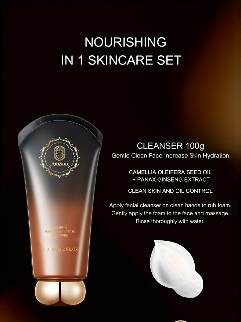 Ensemble de soins pour la peau à base de graines de ginseng, douze pièces, contenant des graines de ginseng, de l'arginine et de la glycérine, hydratant et nourrissant, raffermissant et éclaircissant, améliore la sécheresse et la rugosité, soutient la peau, convient à tous les types de peau beige clair, unisexe, cadeau de Noël