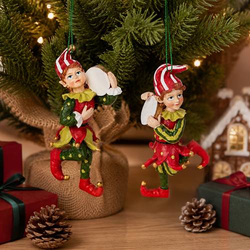Artikelbild 2er-set weihnachtlicher trommelnder elf 3d-hängeornamente, elf 3d-skulptur aus harz, weihnachtsgeschenke christbaumschmuck, für weihnachtsbäume, restaurants, wohnzimmer, weihnachtsdeko
