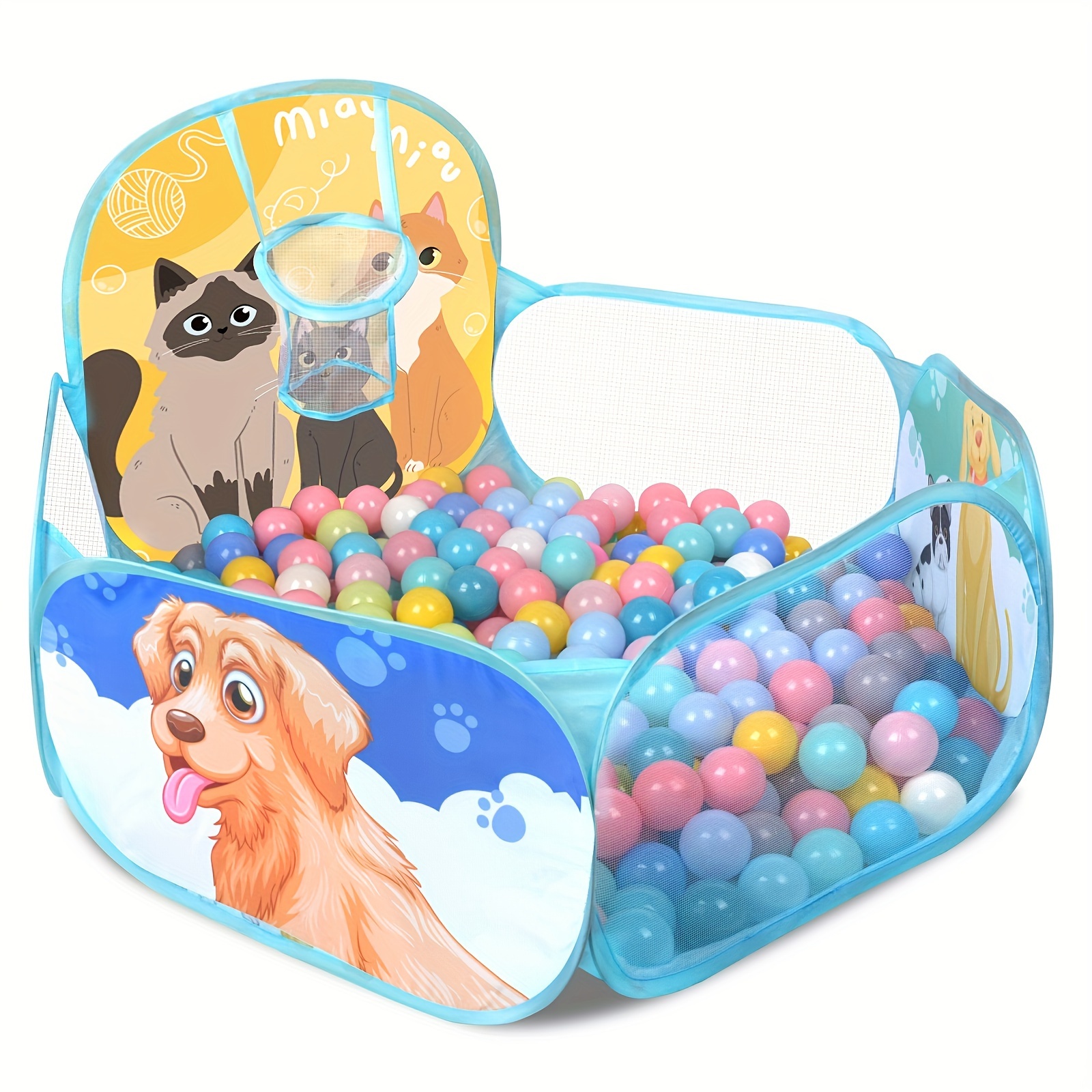 

Kids Ball Pit Pop Up Play Tent Playhouse Cat Dog Tipi With Basketball For Childrens Boys Girls Toddlers Baby Foldable Birthday Toy Themed Pretend Indoor Outdoor Games Party Crawl (balls Not Included)