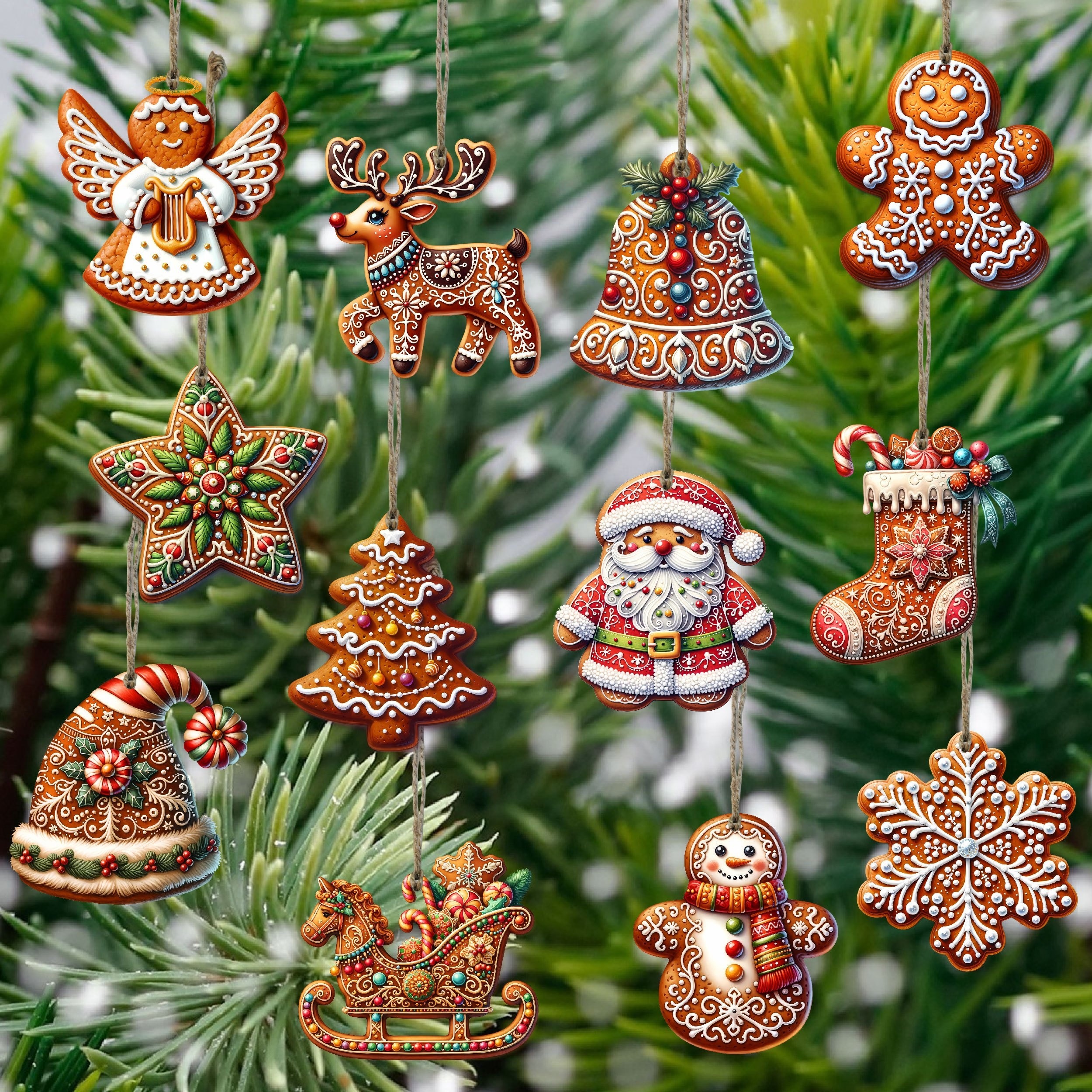 

12pcs Wooden Christmas Ornaments Set - & , For Decoration &