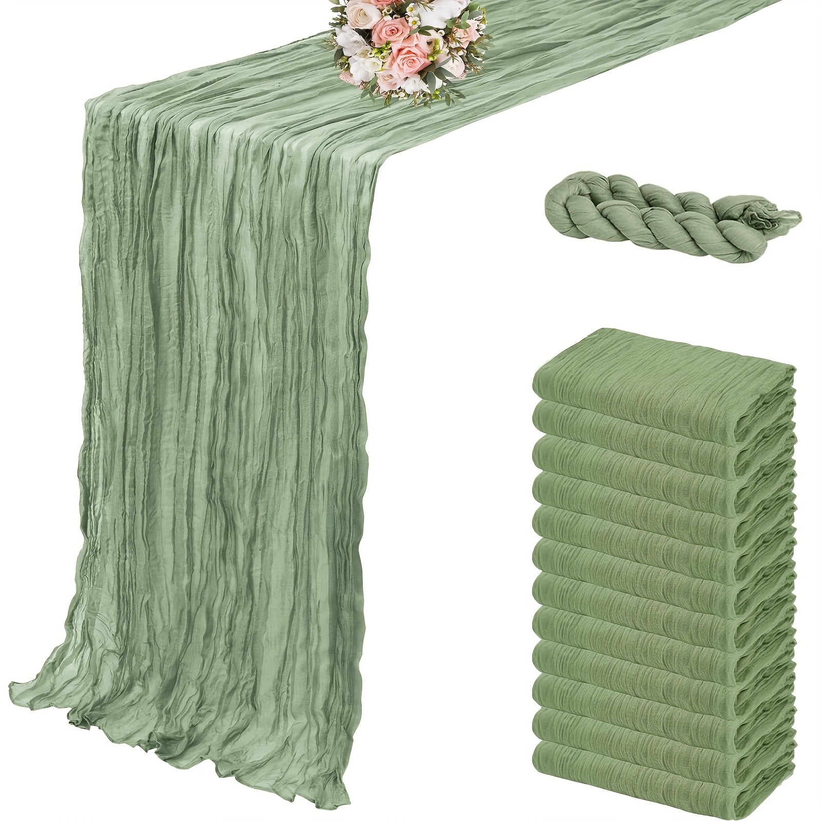 elegant green table runner with floral arrangement bohemian style polyester decor for weddings summer events 2 sizes   wedding table decor bohemian table setting polyester fabric 0