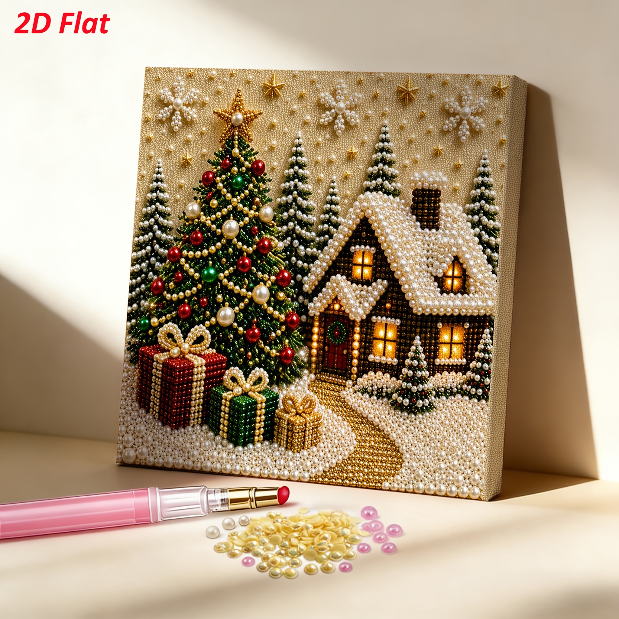 TEMU 1 Set Christmas Snowy Cabin 5d Pearl Diamond Painting 2d Flat 7.87-inch High-definition Print Full Set Of Dot-diamond Additions For Beginners To
