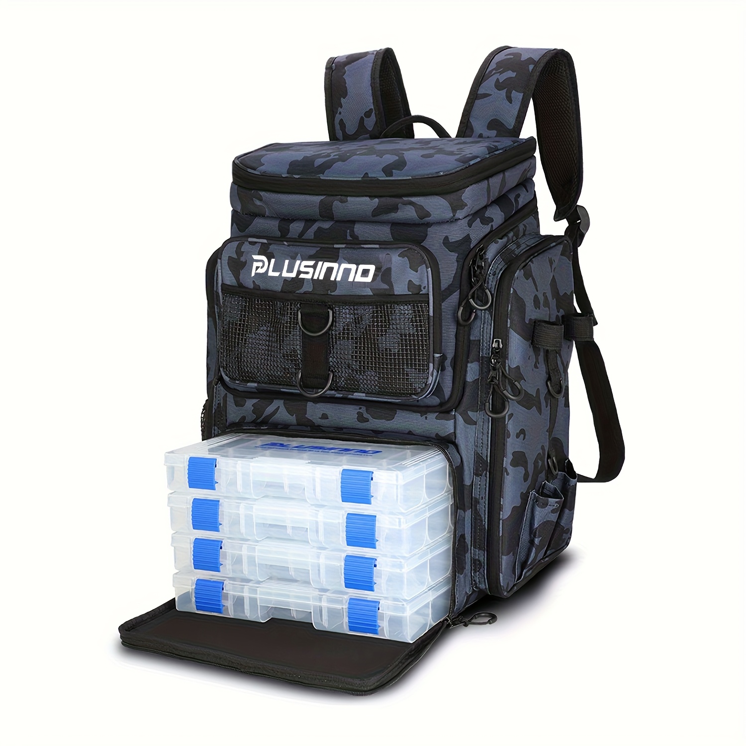 Image of Large Outdoor Storage Tackle Bag & 4 Tackle Boxes, Fishing Backpack, Fishing Tackle Box Bag With Rod Holders, Gear Gifts For Men